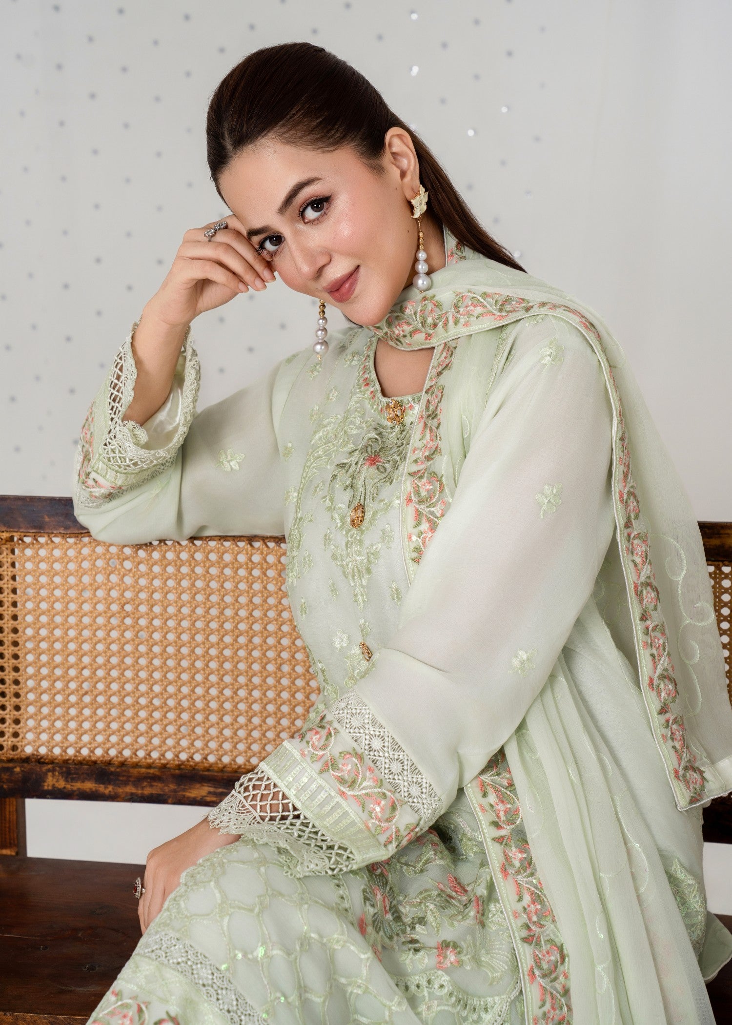 pk crinkle chiffon Kurta Set in Pistachio green
