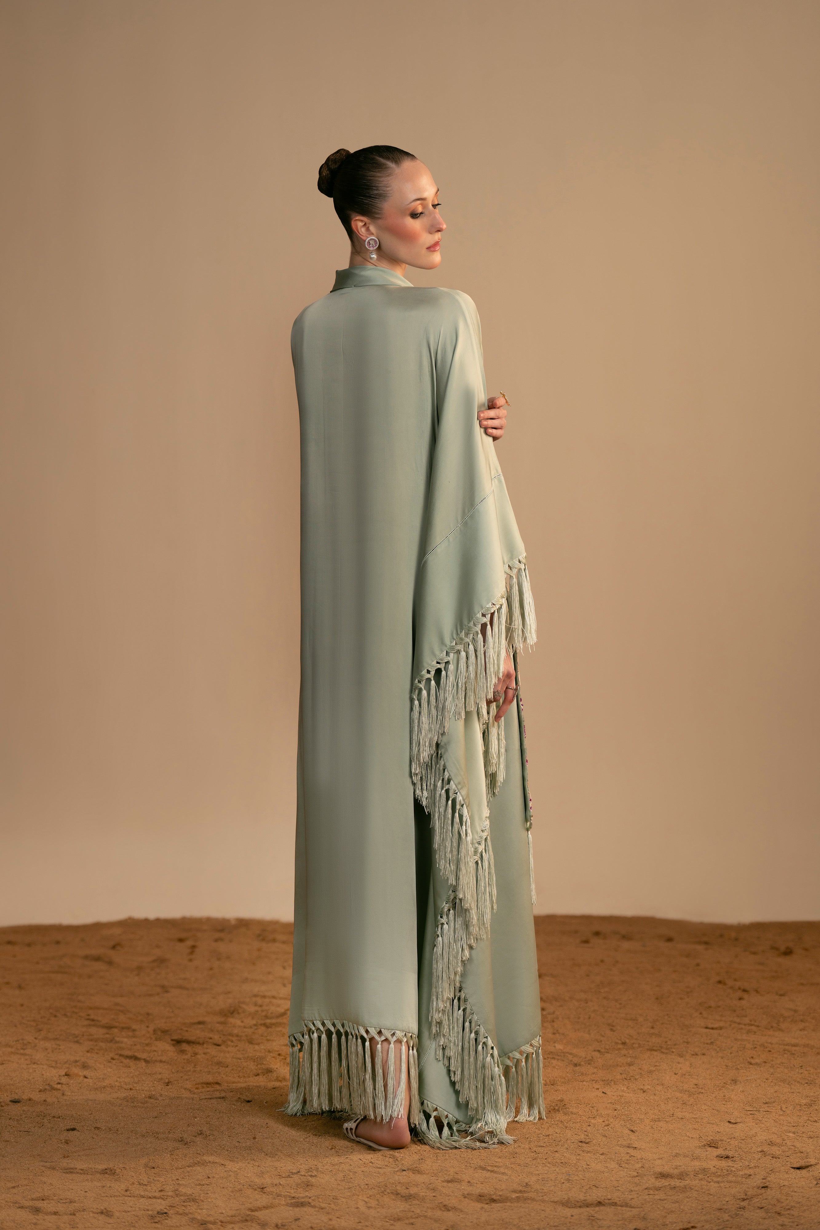 satin silk Kaftan in Sage green