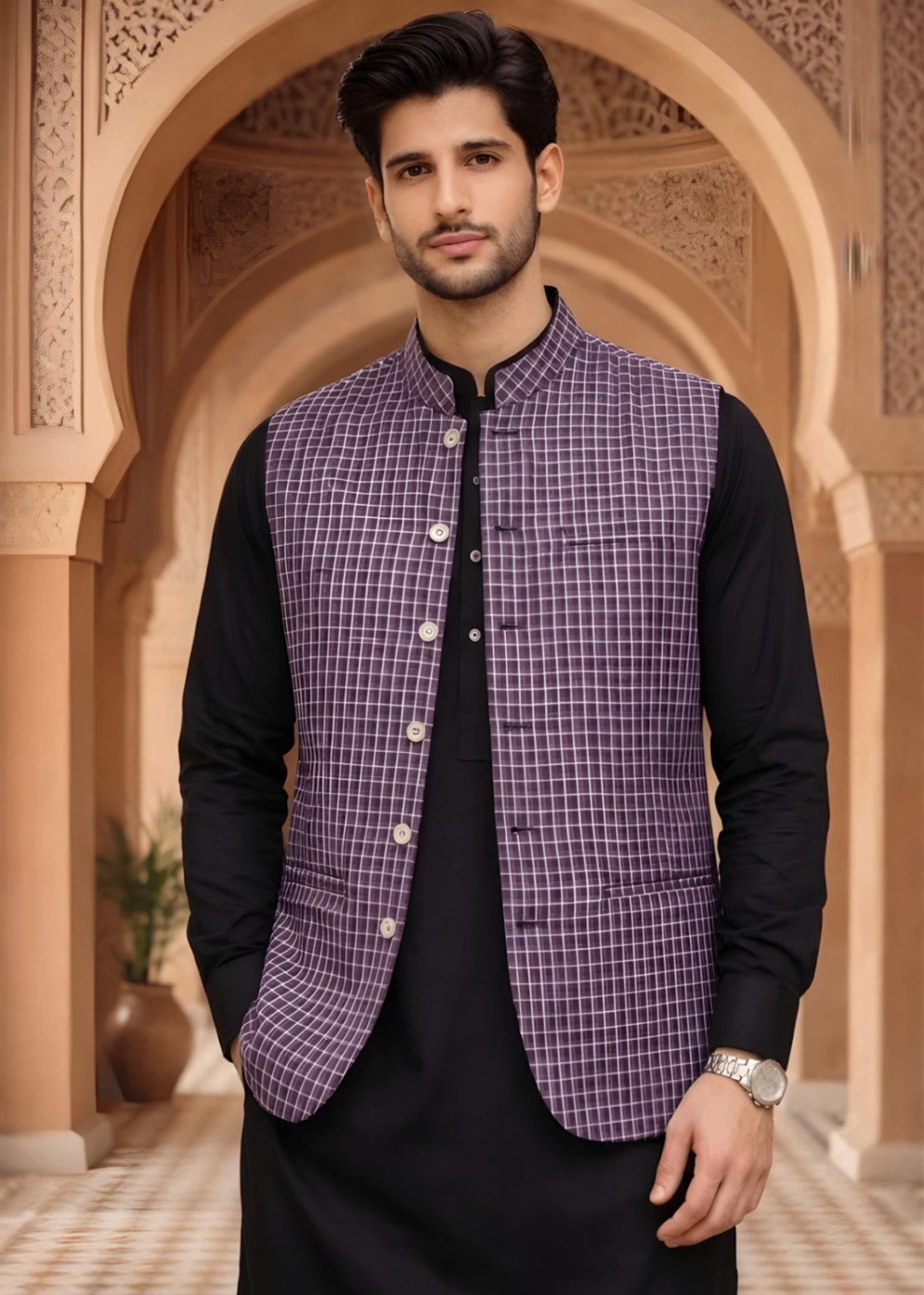 yarn dyed Waistcoat in Purple