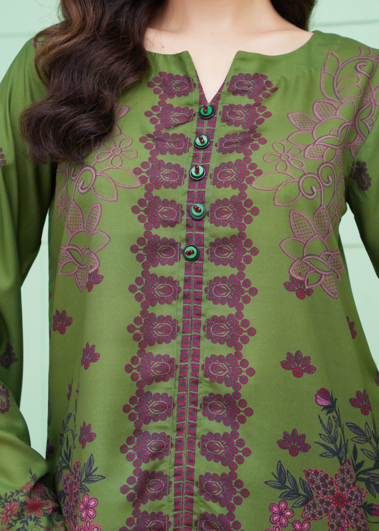 slub cambric Kurta Set in Yellow green