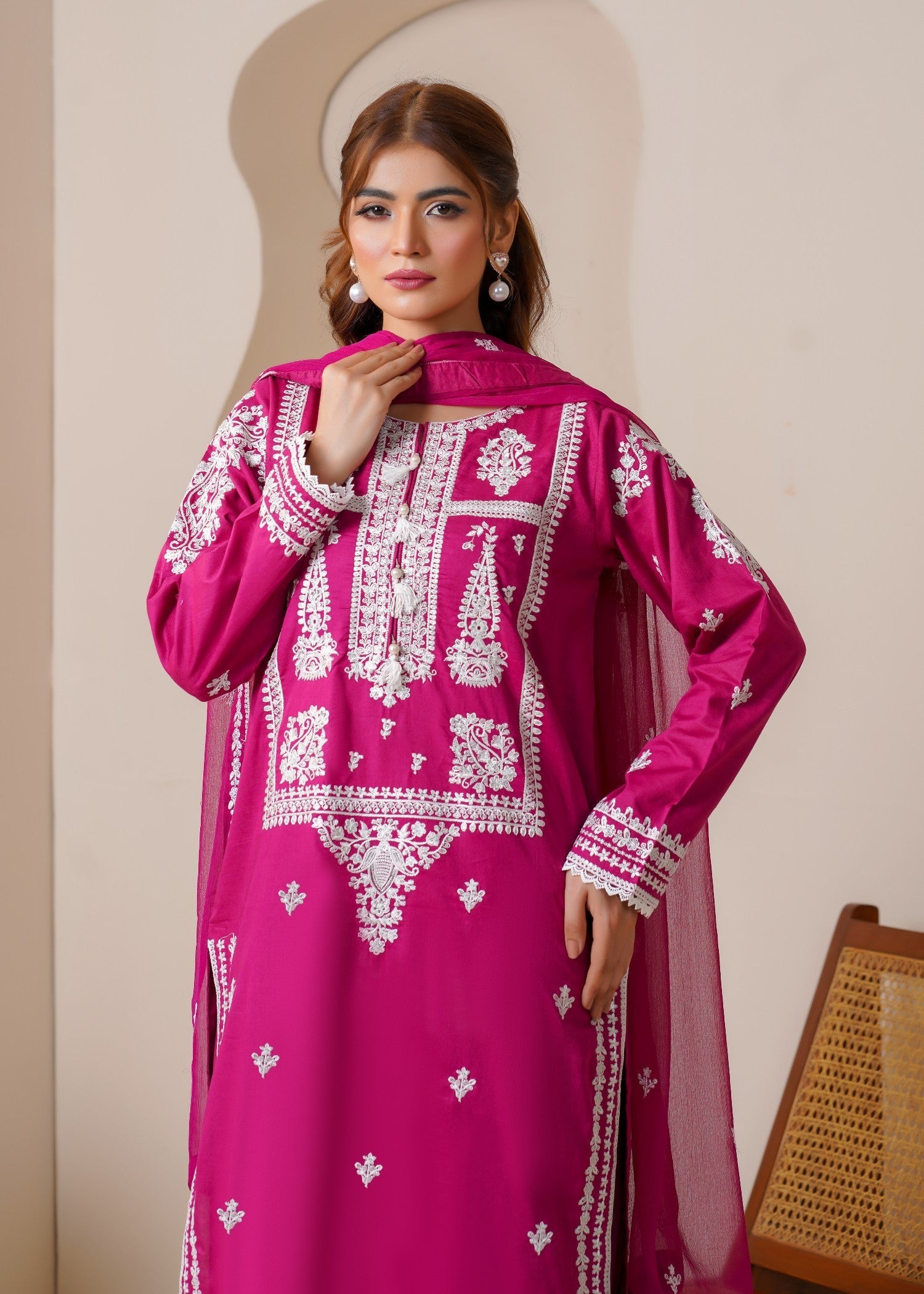 cotton Kurta Set in Hot pink