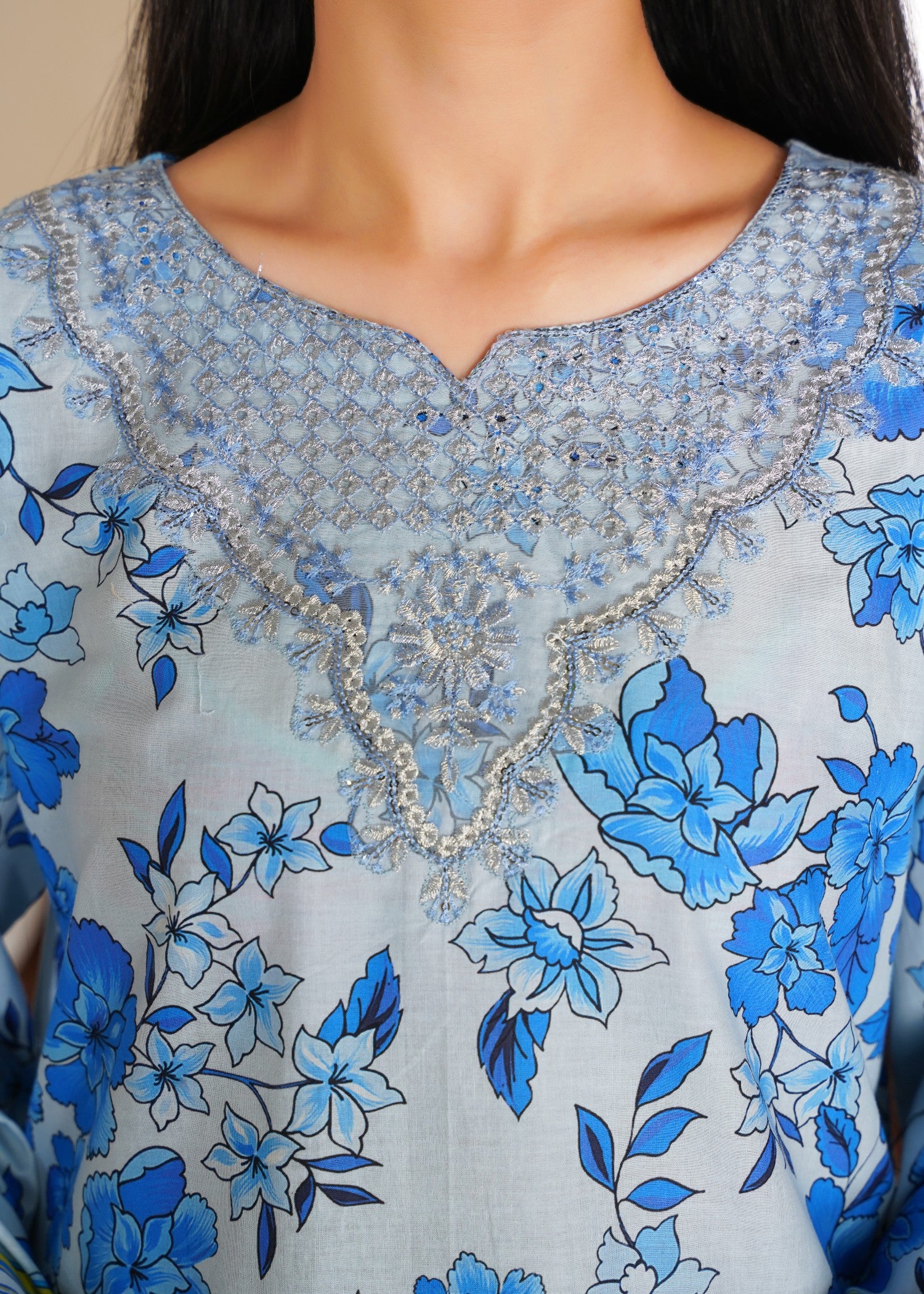 lawn Kurta Set in Cobalt blue, baby blue