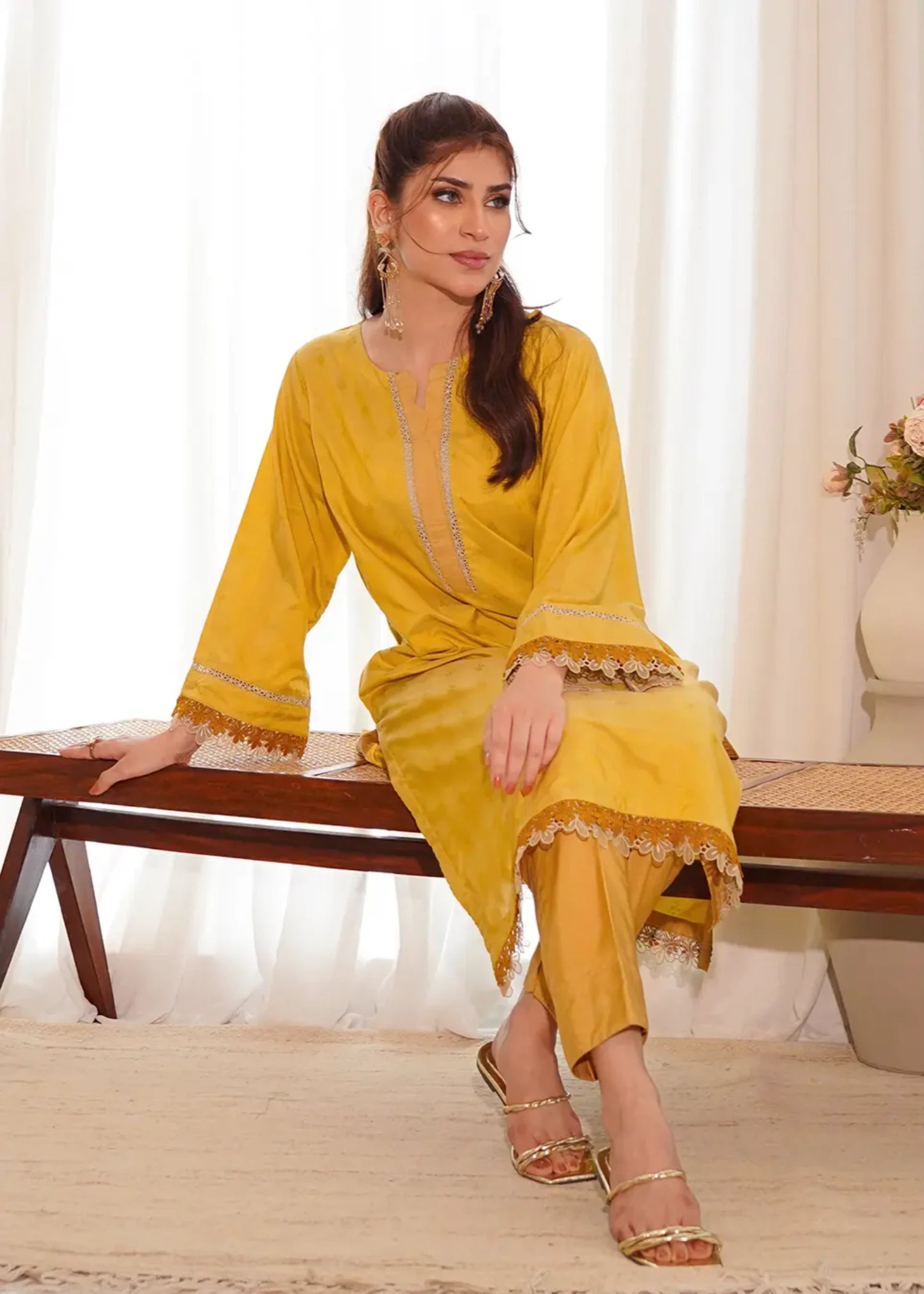 viscose Kurta Set in Mellow yellow
