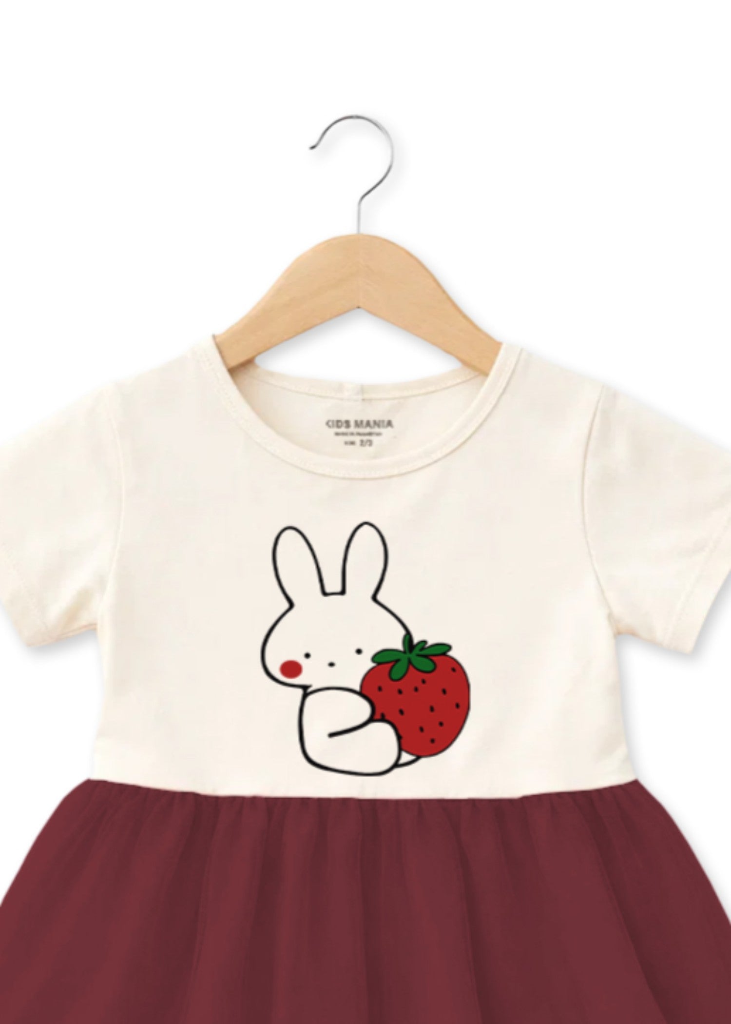 cotton Frock in Maroon, white