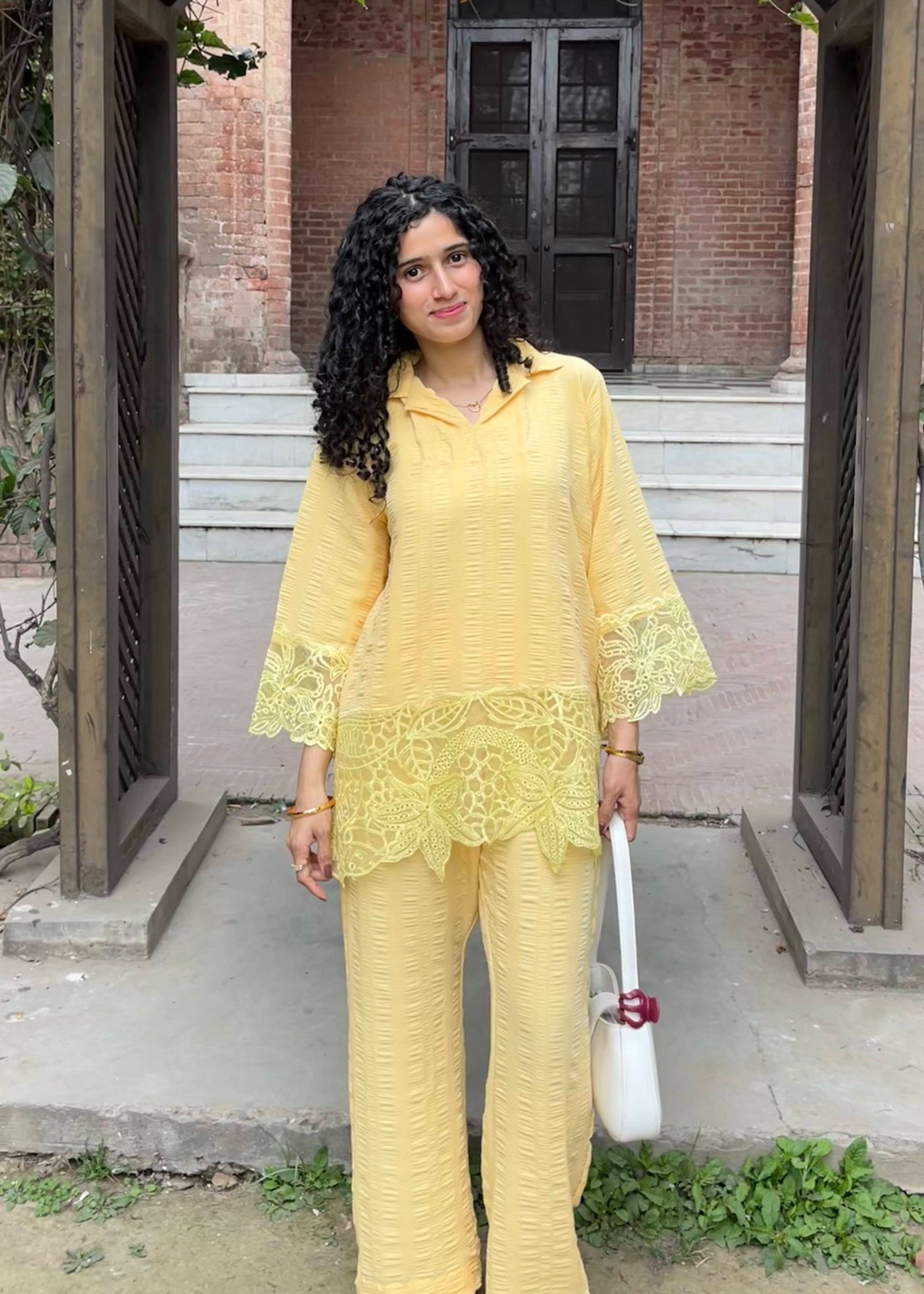 crinkle Kurta Set in Lemon