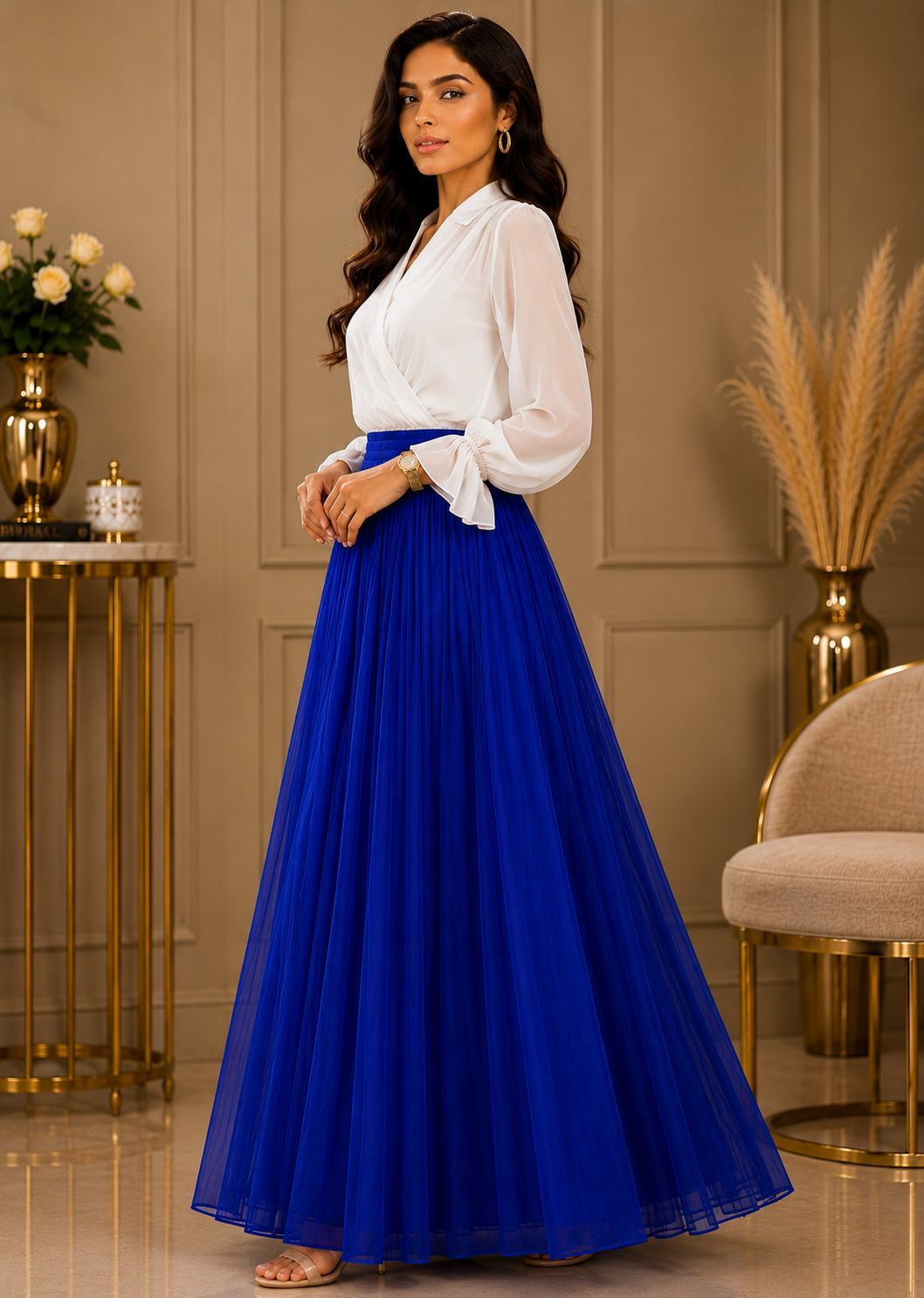crinkle chiffon Skirt in Royal blue