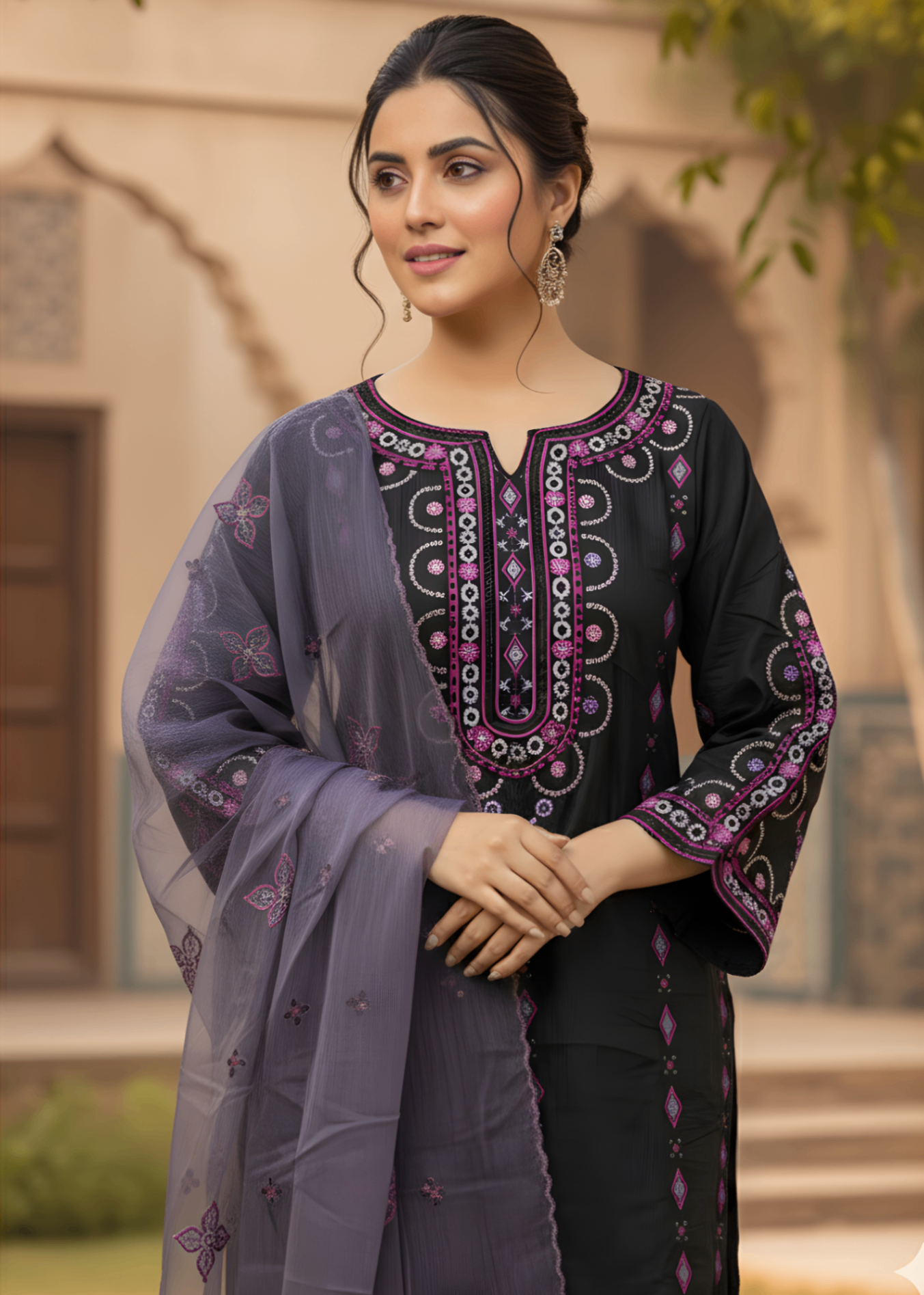 organza net Kurta Set in Purple