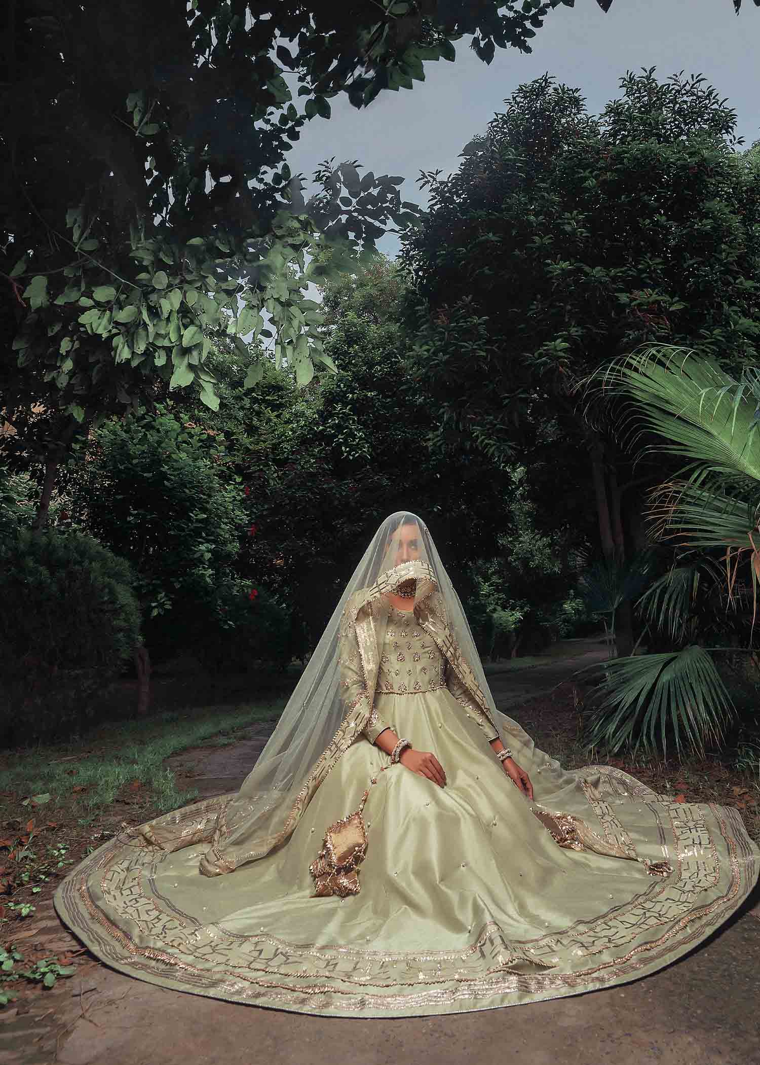 silk Pishwas in Mint green