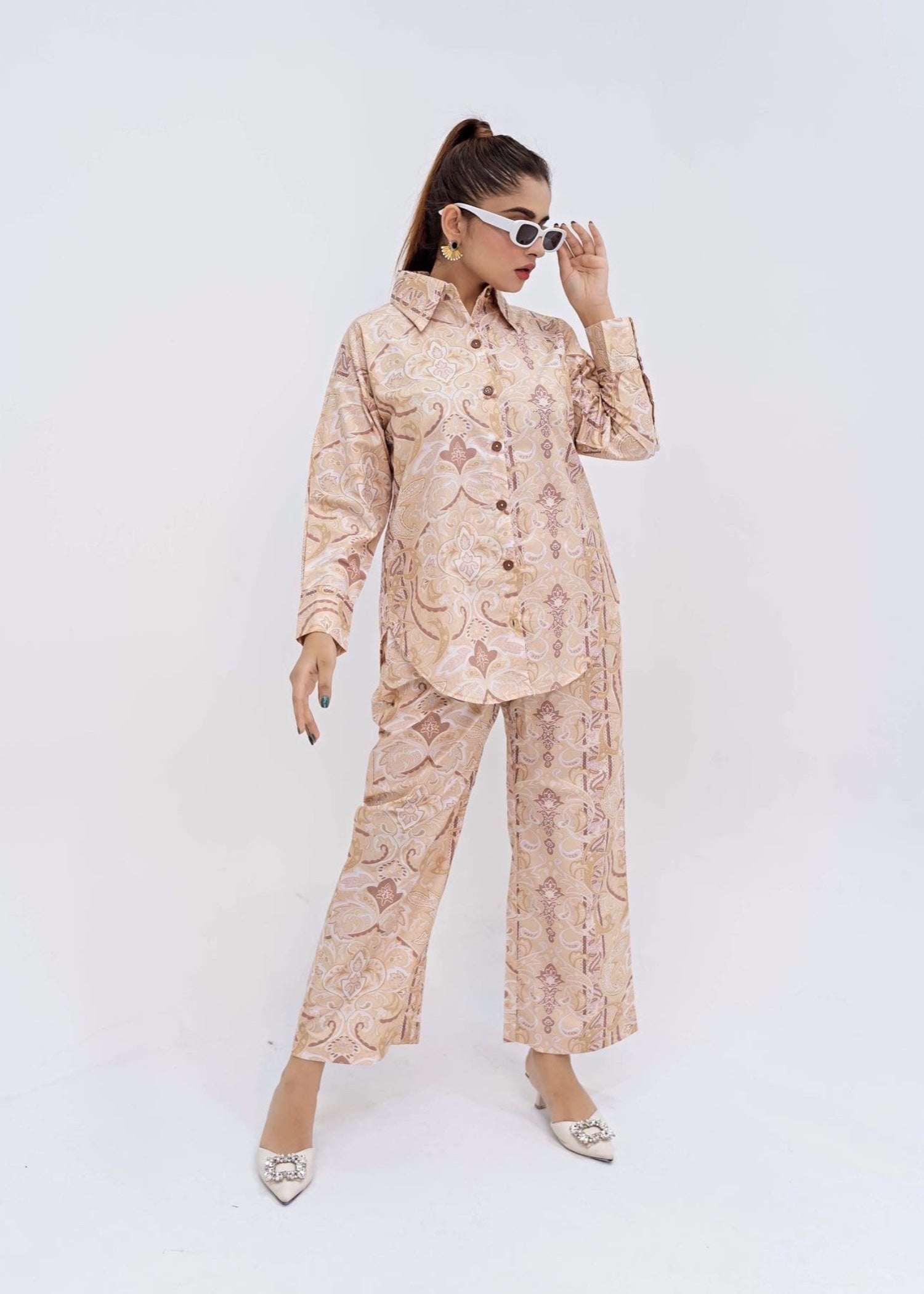 cotton silk Co Ord Sets in Beige