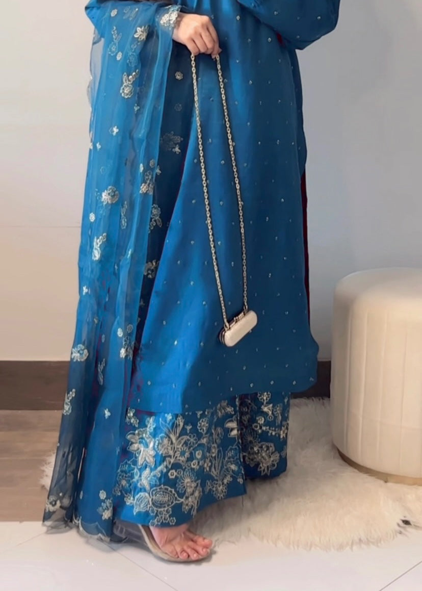 kattan silk Kurta Set in Blue