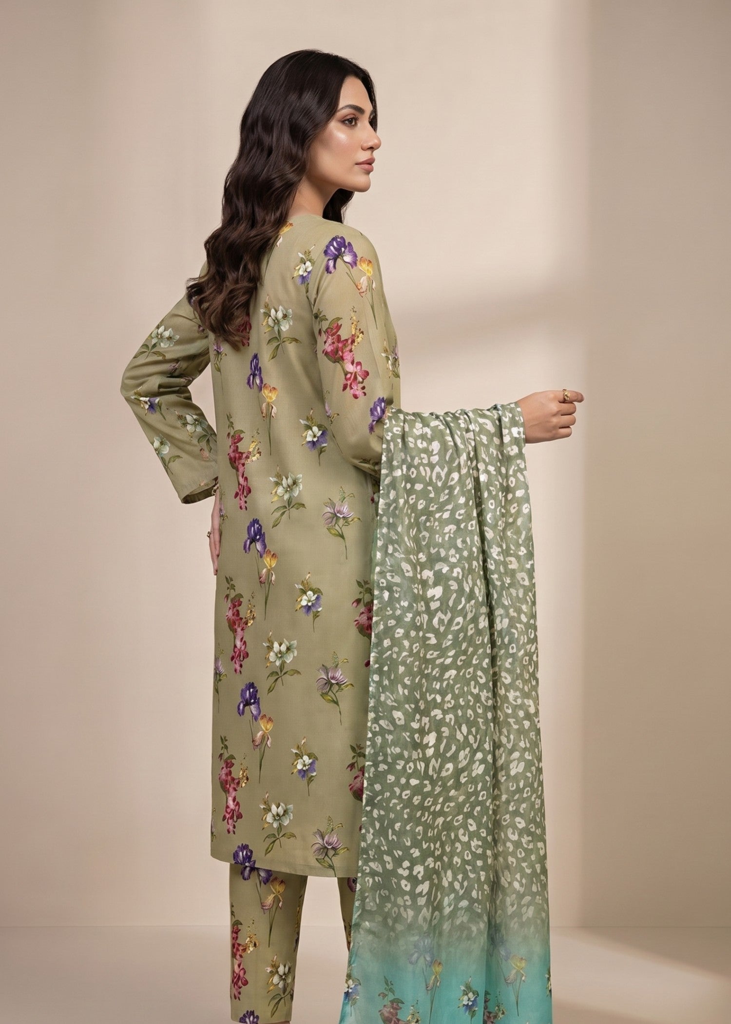 lawn Unstitched in Khaki brown
