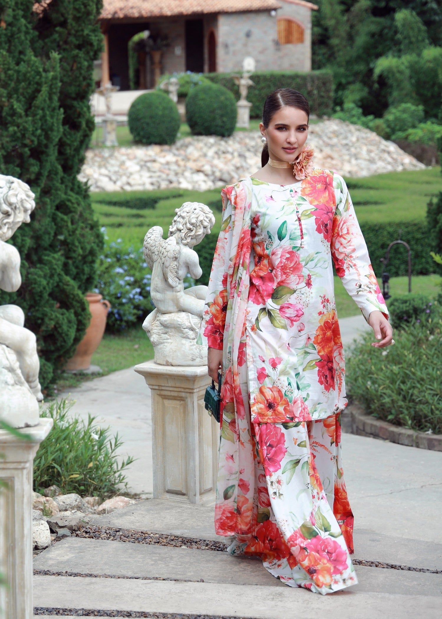 lawn Sharara in White