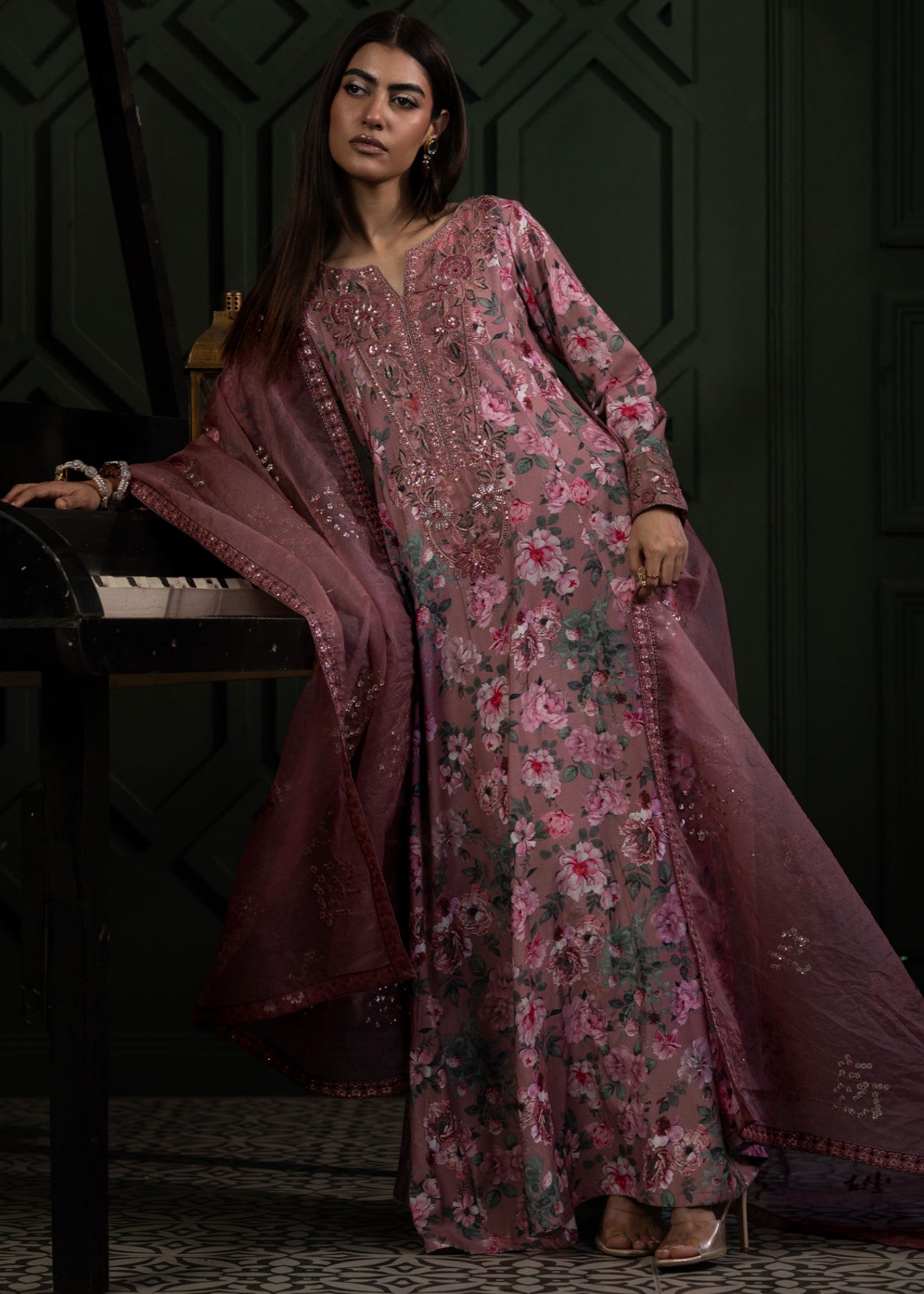 raw silk Pishwas in Zinnia pink
