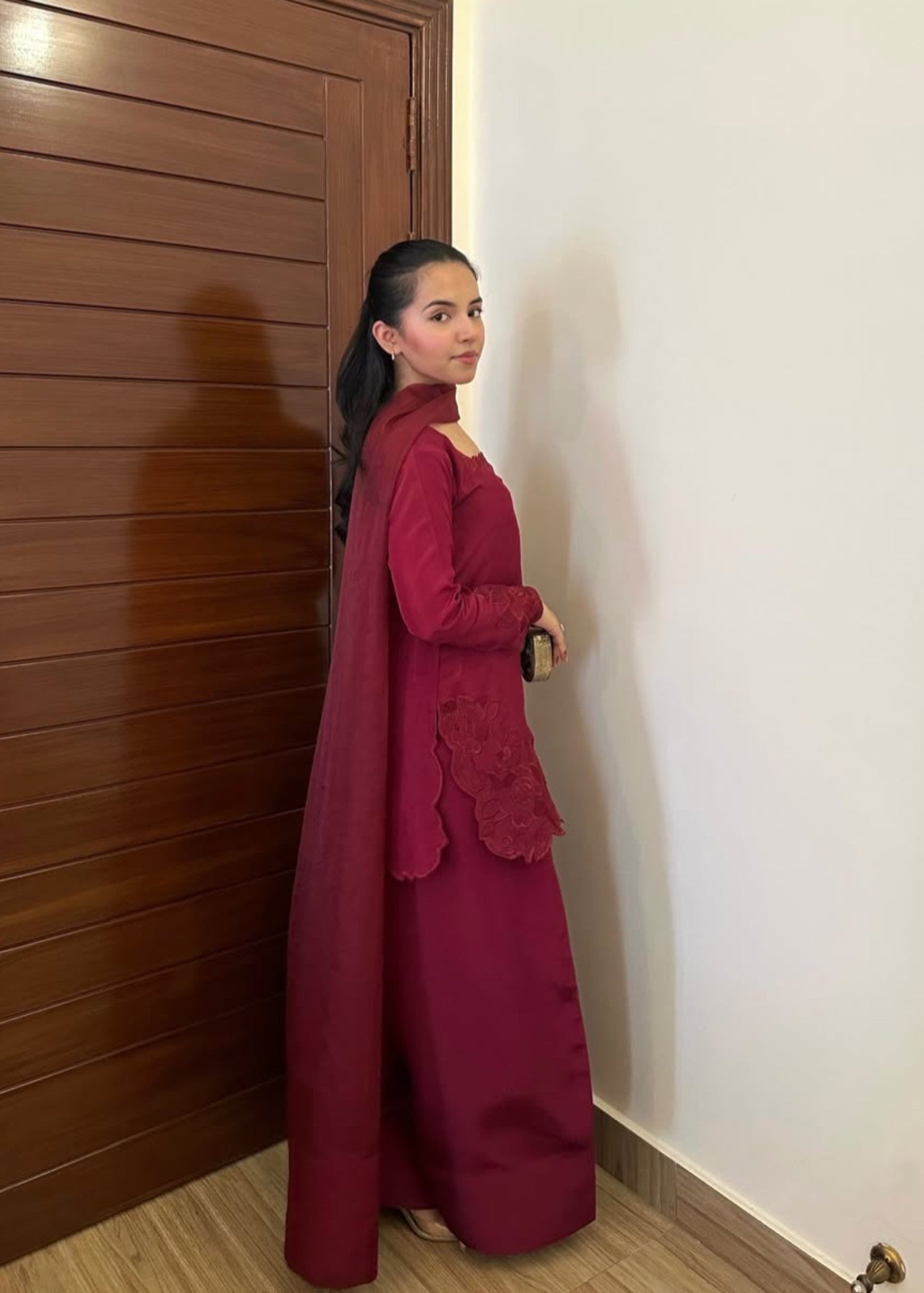 raw silk Kurta Set in Wine red