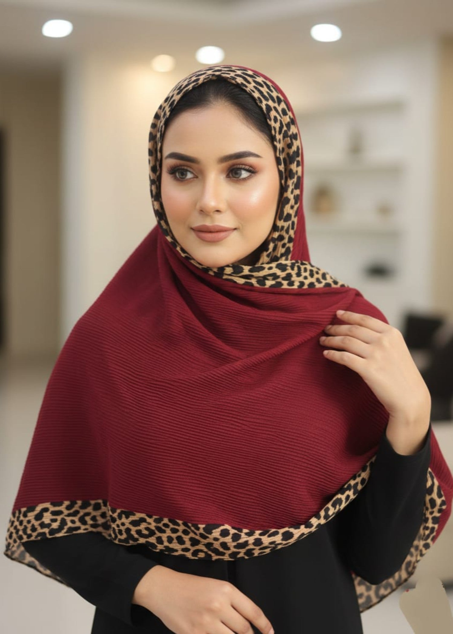 ribbed lawn Hijab in Maroon