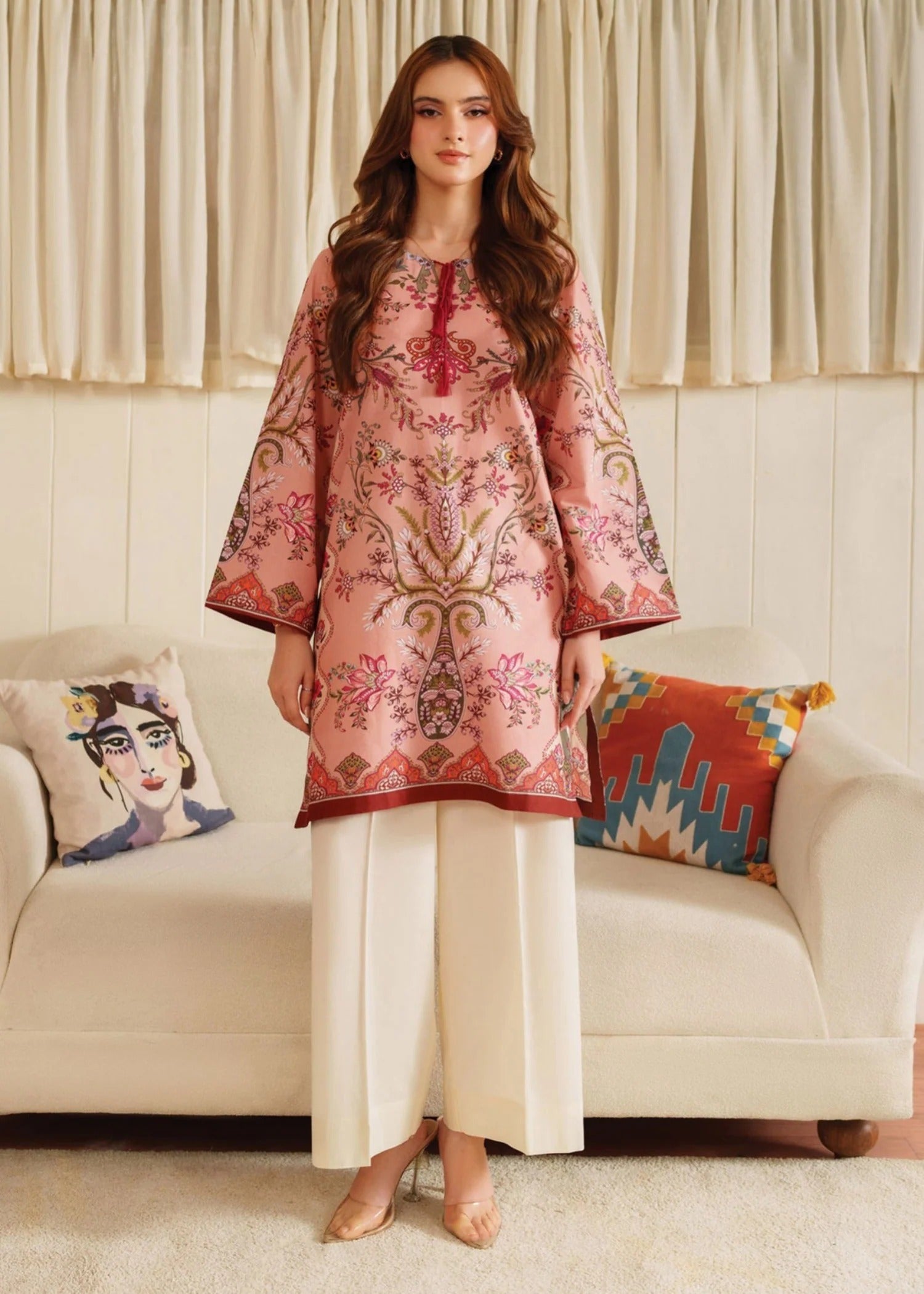 blended grip silk Kurta Set in Peach pink