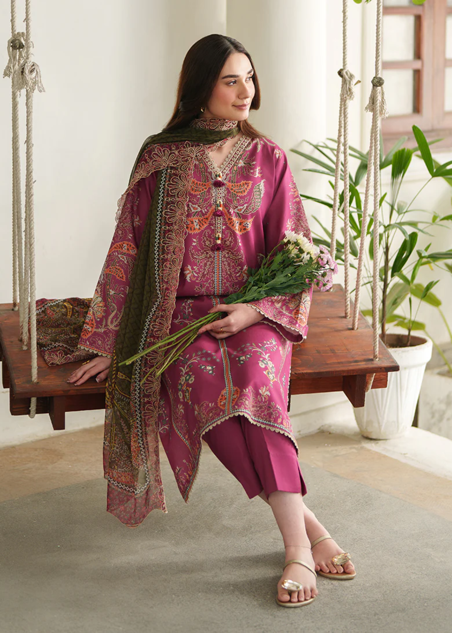 lawn Unstitched in Hot pink red
