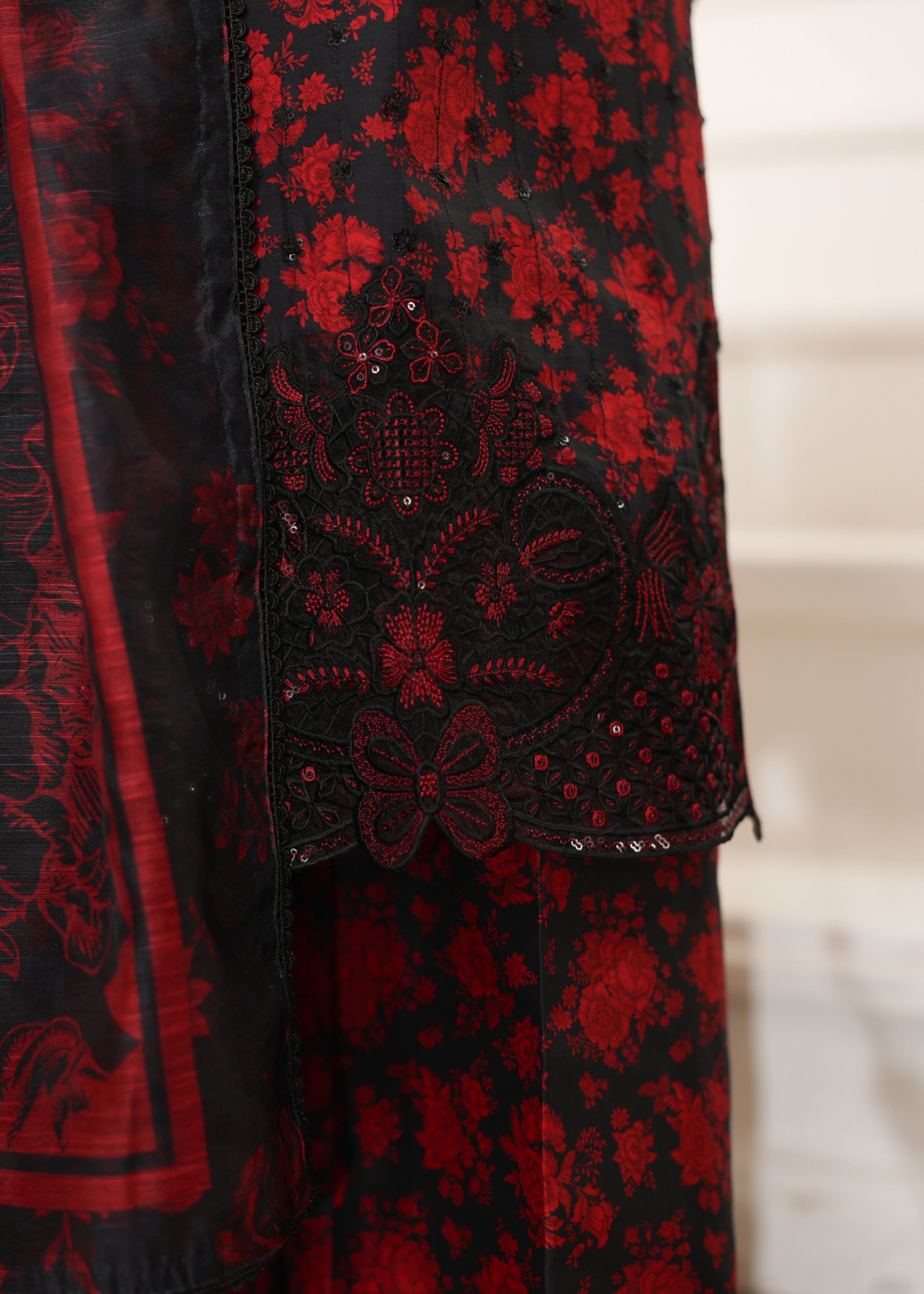 cotton dobby Kurta Set in Blood red