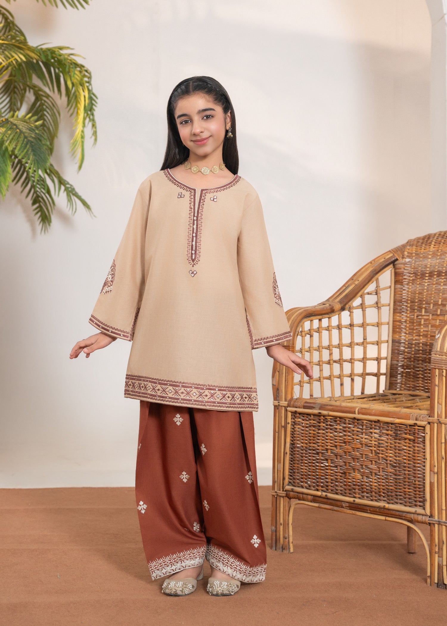 cotton Kurta Set in Sand brown