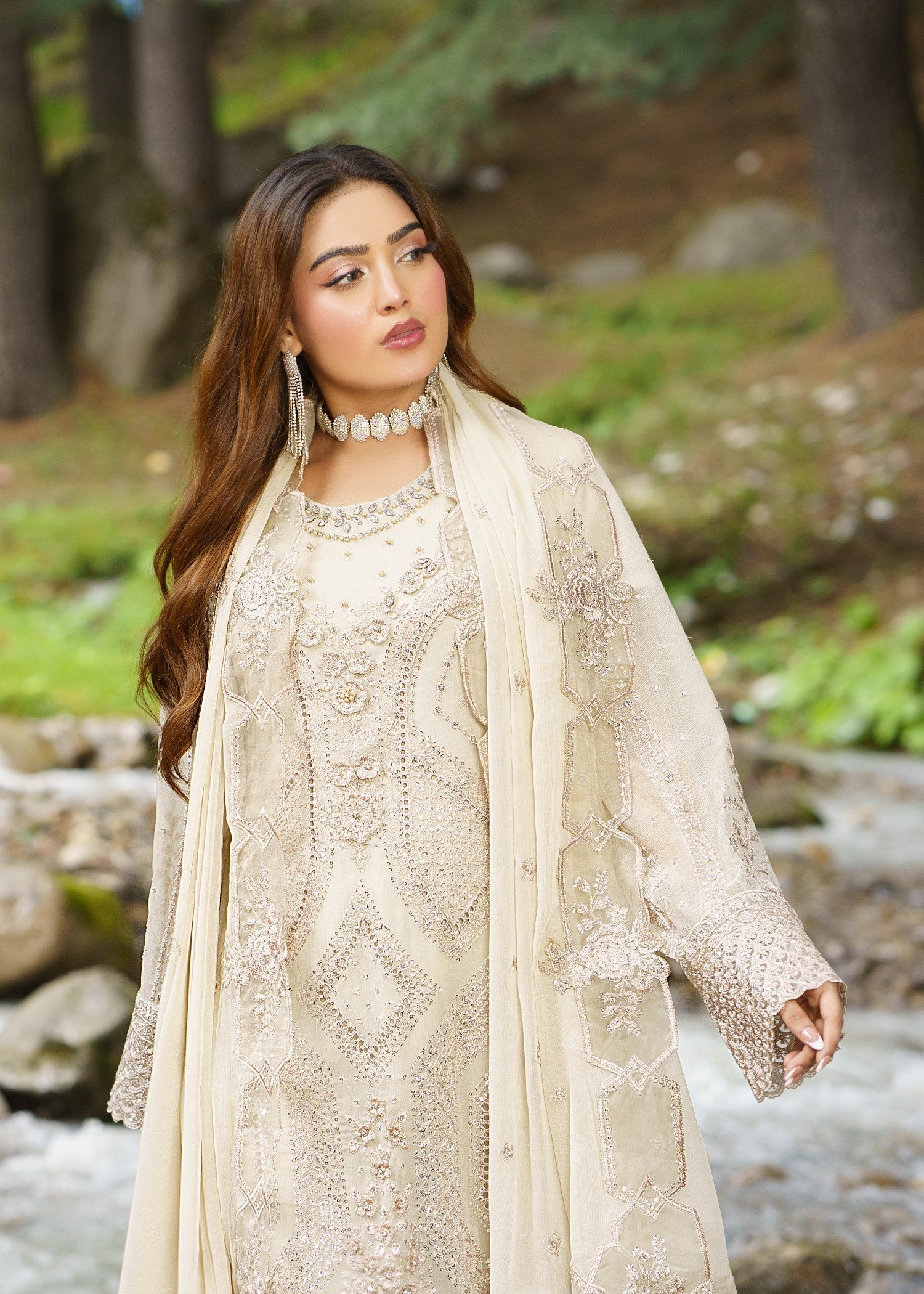 chiffon Kurta Set in Eggshell