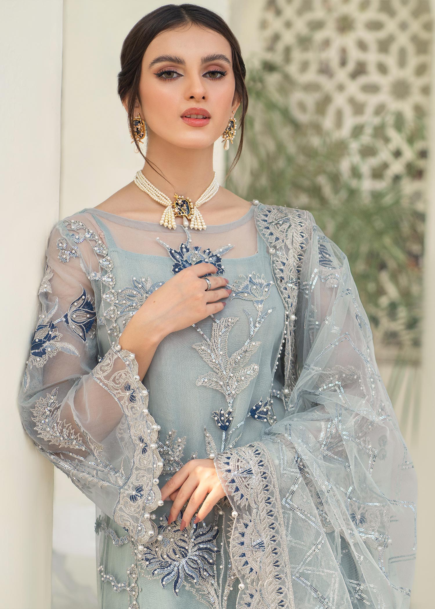 organza Unstitched in Sky blue