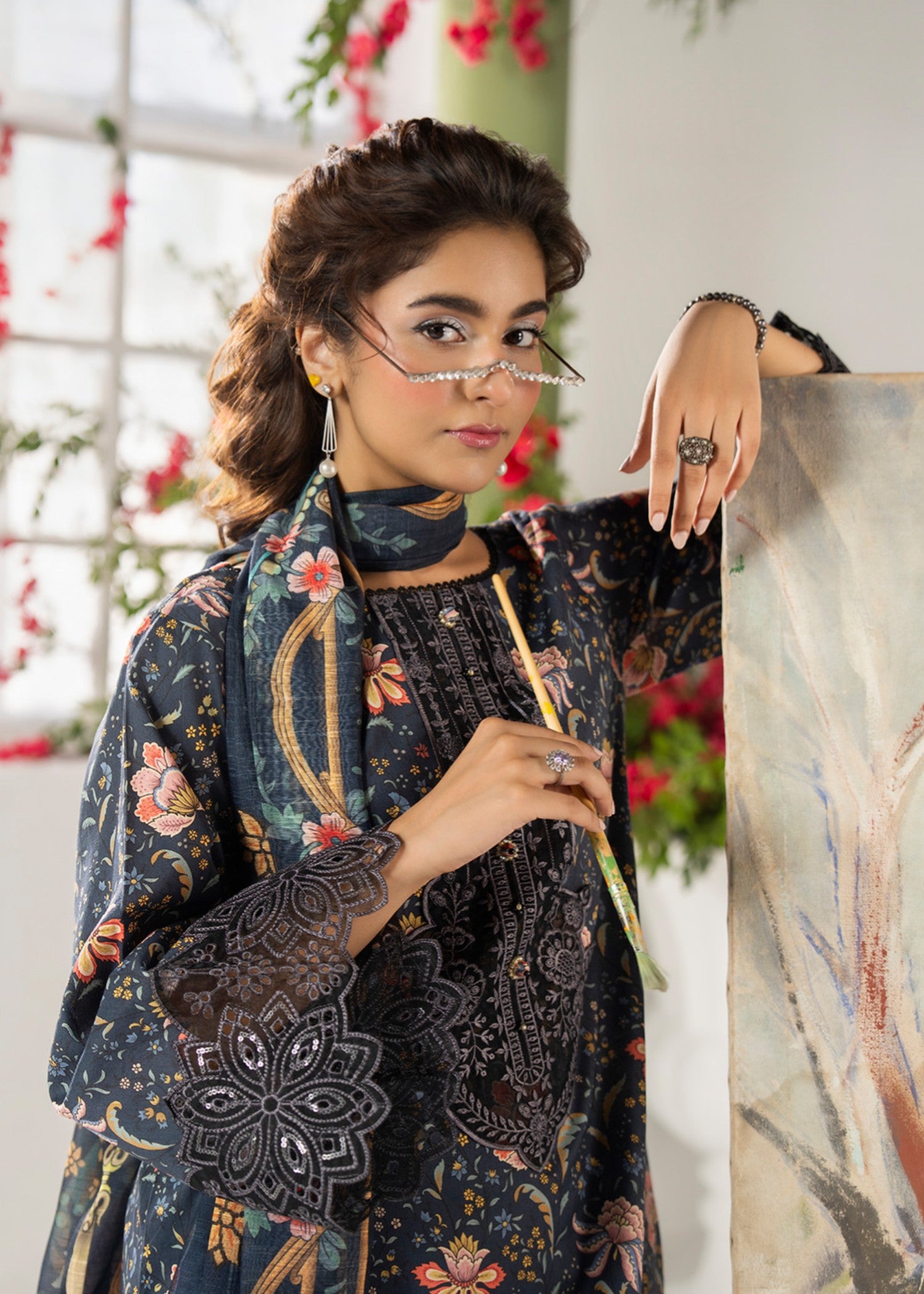 lawn cotton Kurta Set in Twilight blue