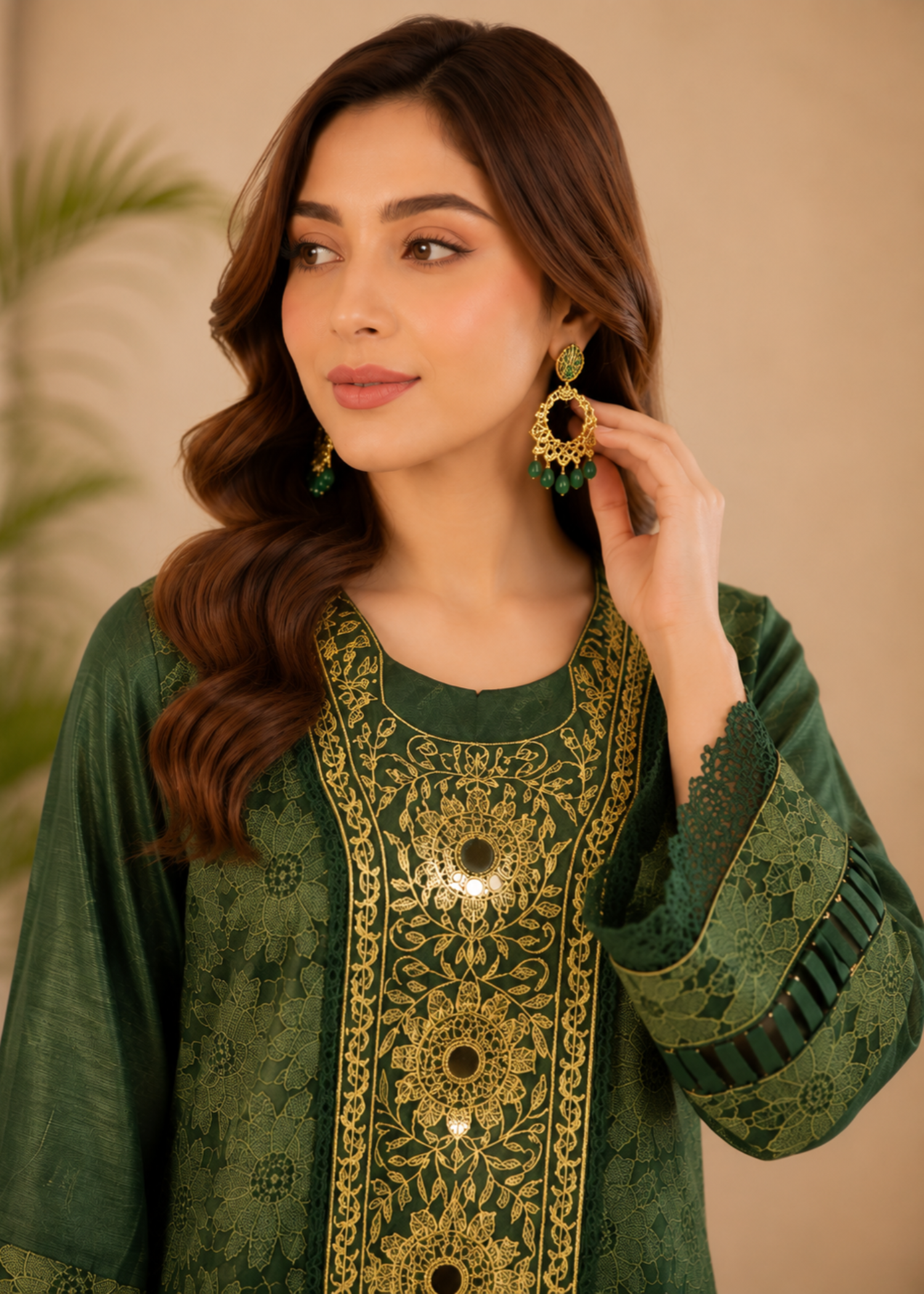 tissue Kurti in Green