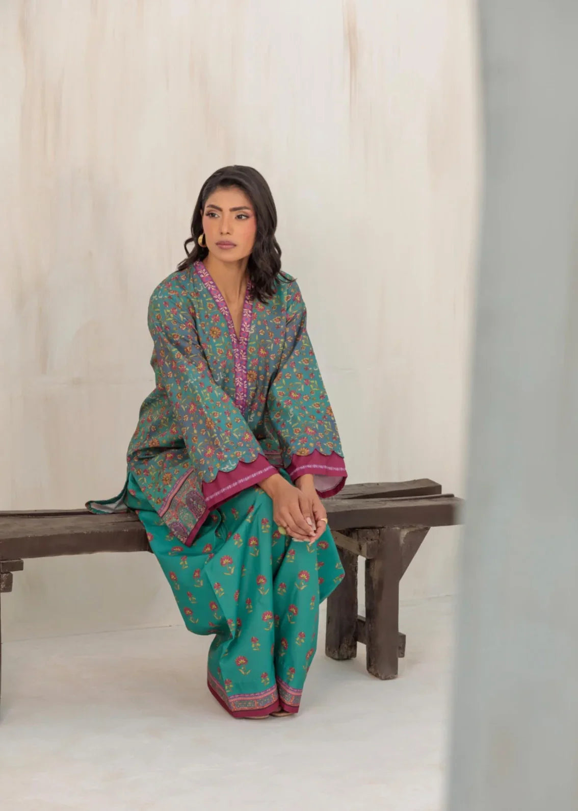 cambric Kurta Set in Sea green
