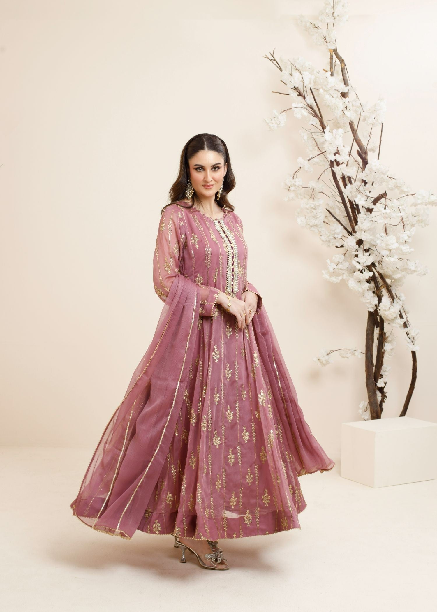 chiffon Anarkali in Mauve