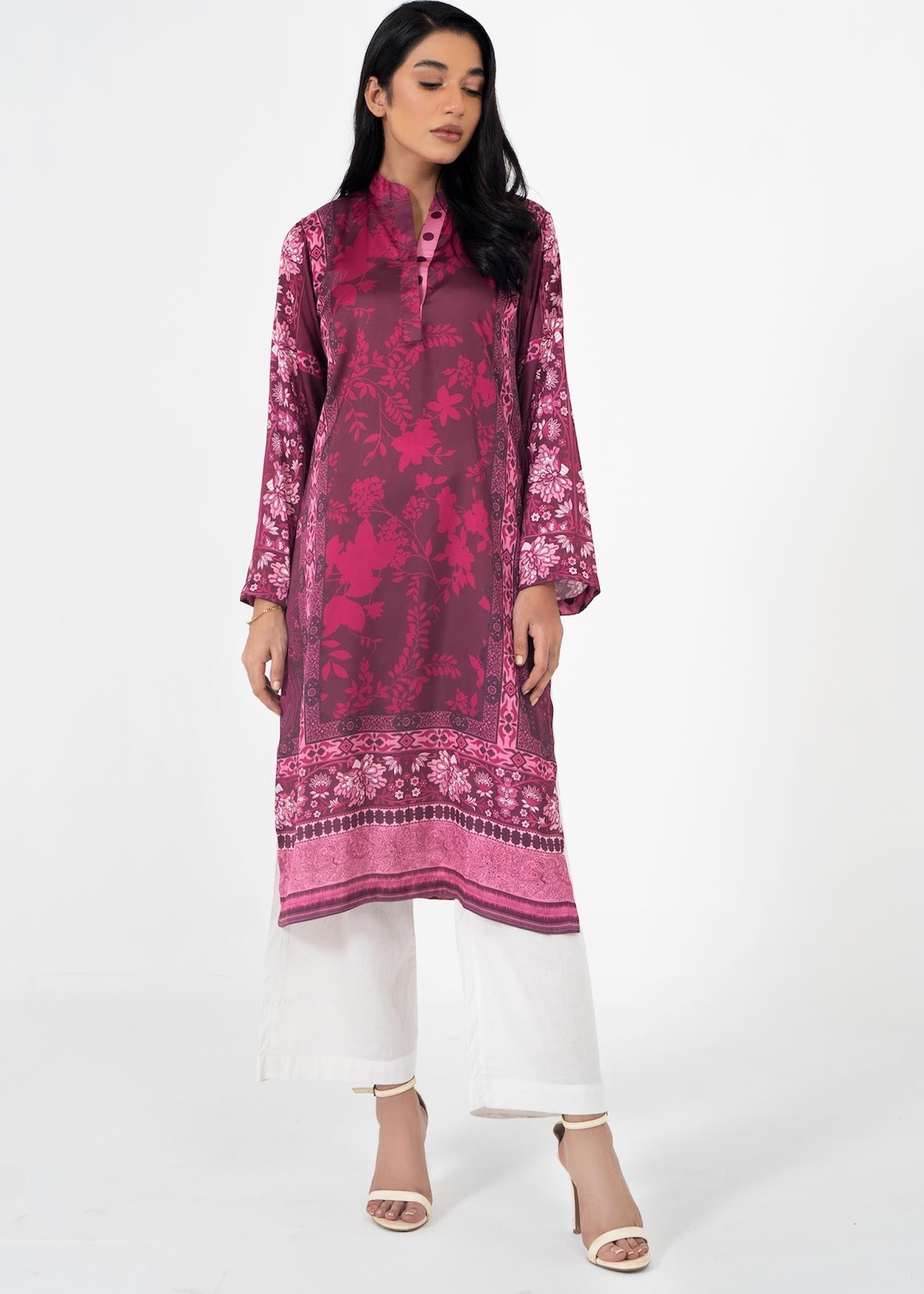 satin silk Kurti in Burgundy