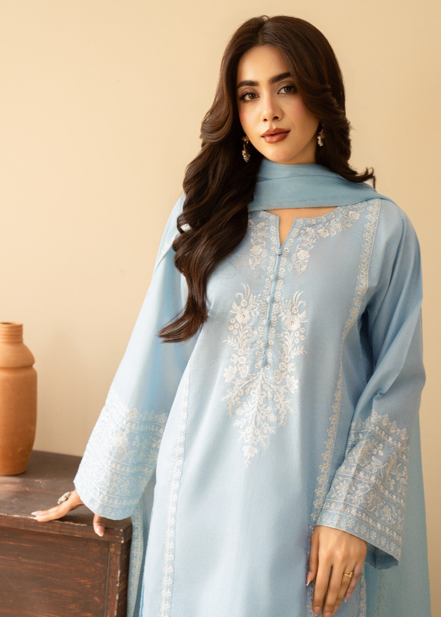 lawn cotton Kurta Set in Ice blue