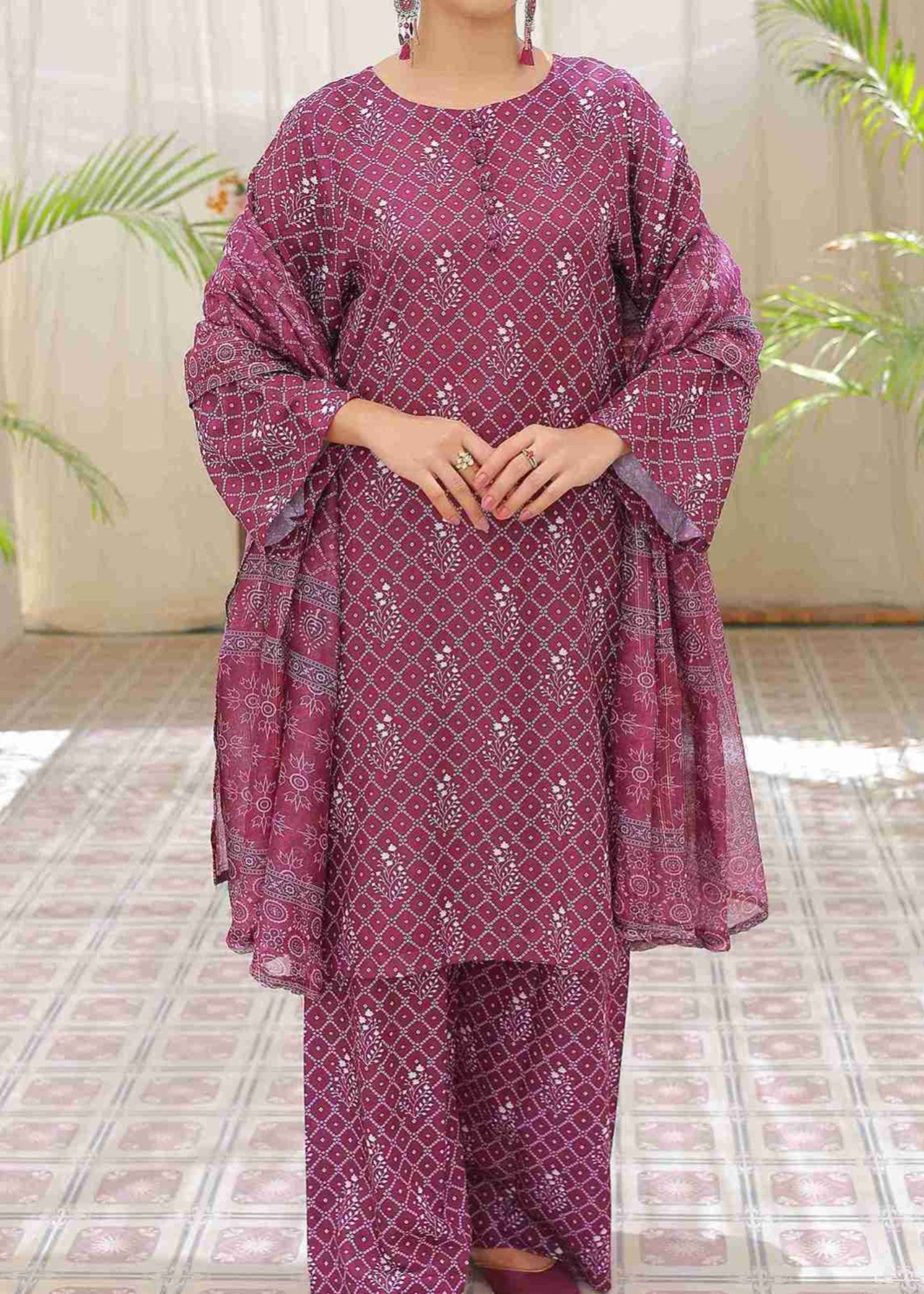 swiss lawn Kurta Set in Plum