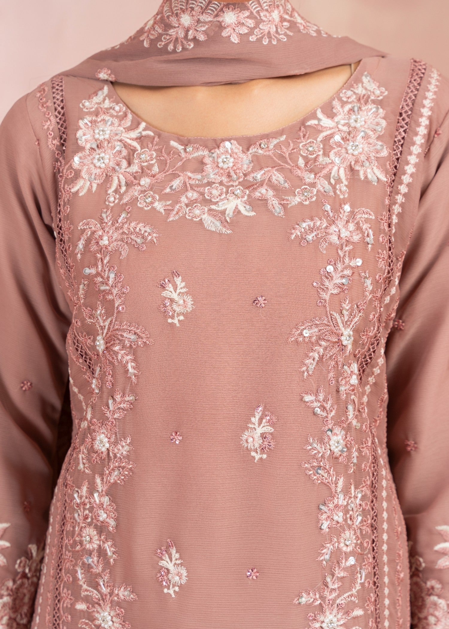 chiffon Kurta Set in Indian pink