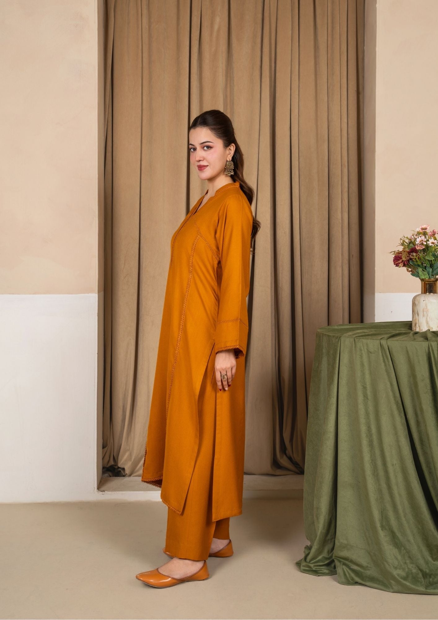 dhanak wool Kurta Set in Mustard