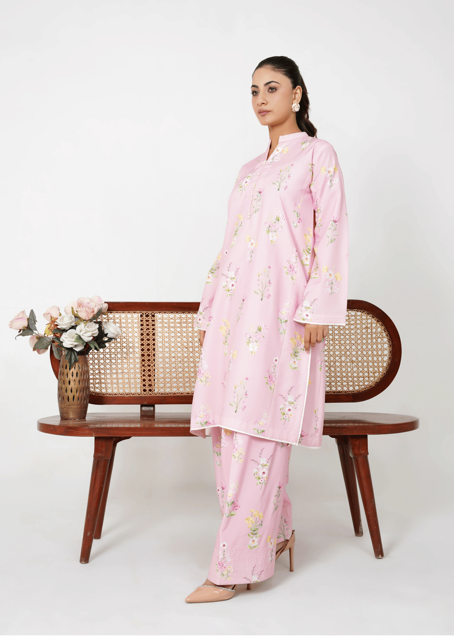 poly lawn Co Ord Sets in Pastel pink