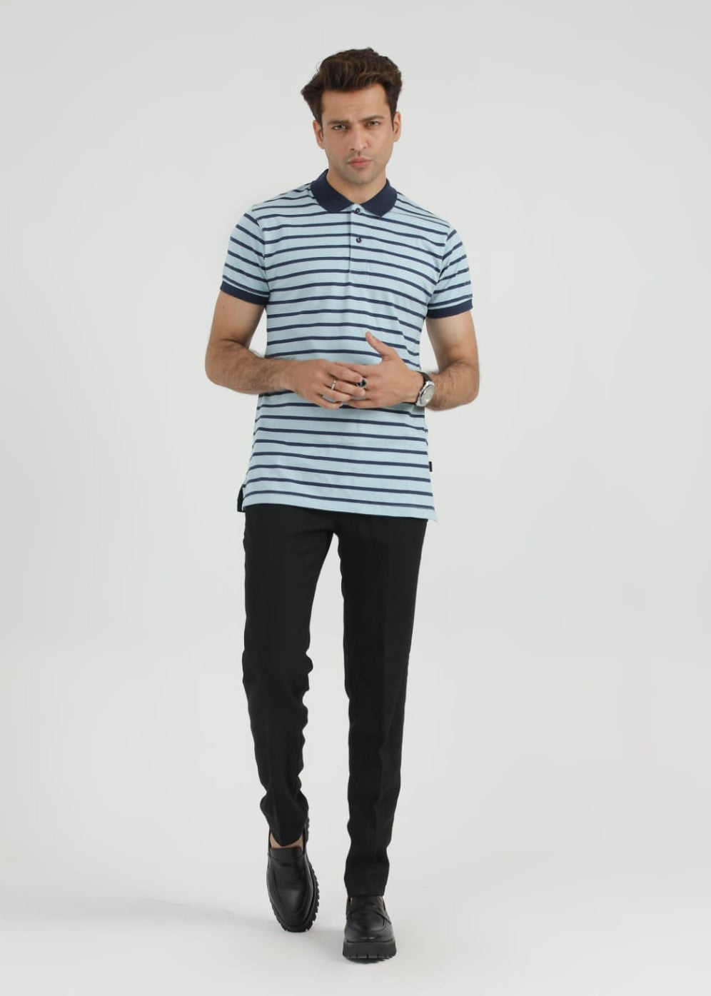 single jersey knit Polo Shirt in Sky blue