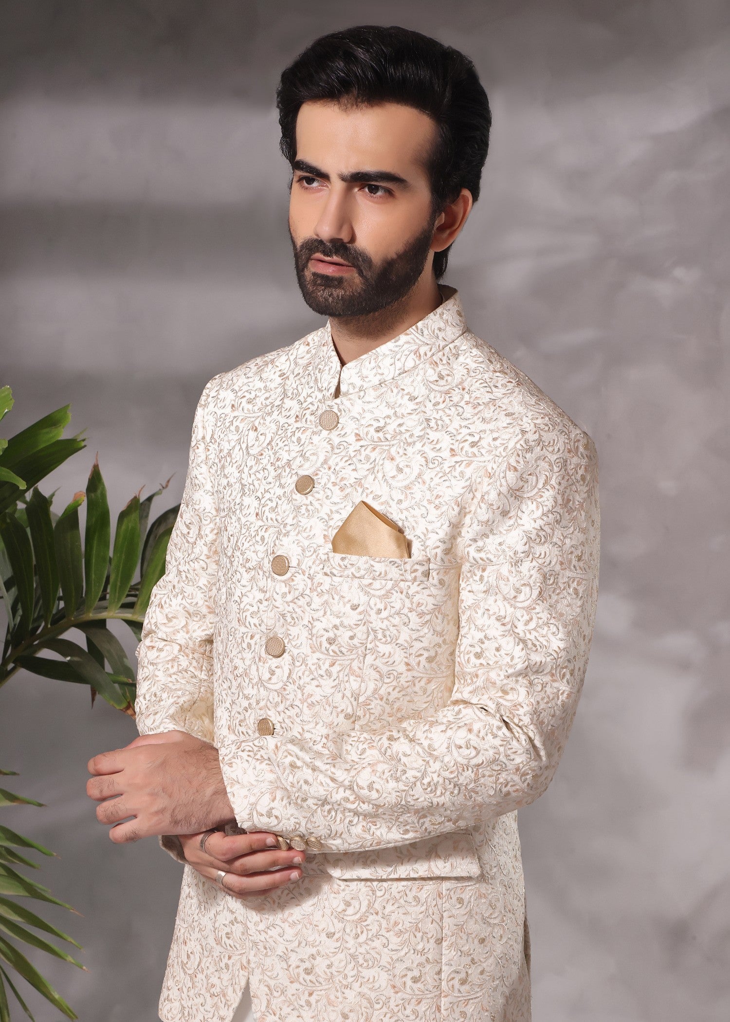 jamawar Prince Coat in Off-white