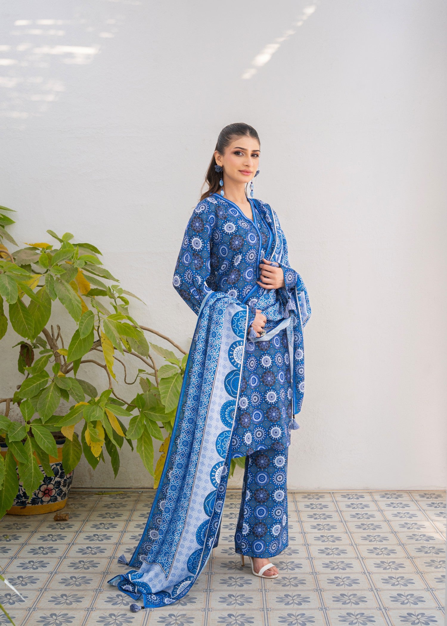 poly lawn Kurta Set in Multi