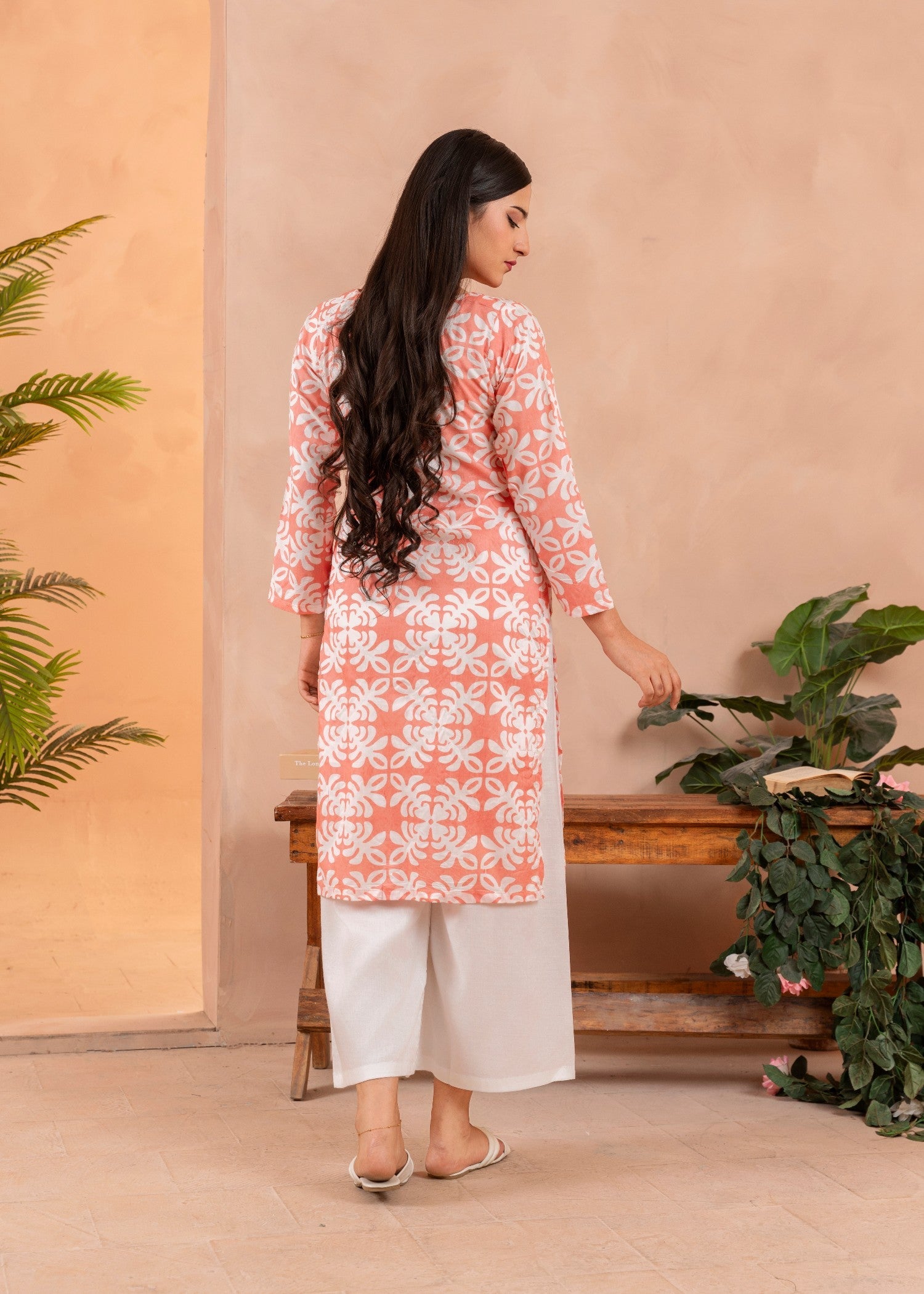linen Kurta Set in Apricot orange