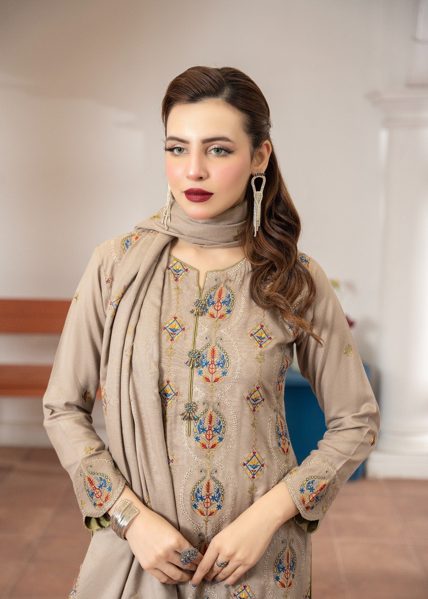 dhanak Kurta Set in Beige