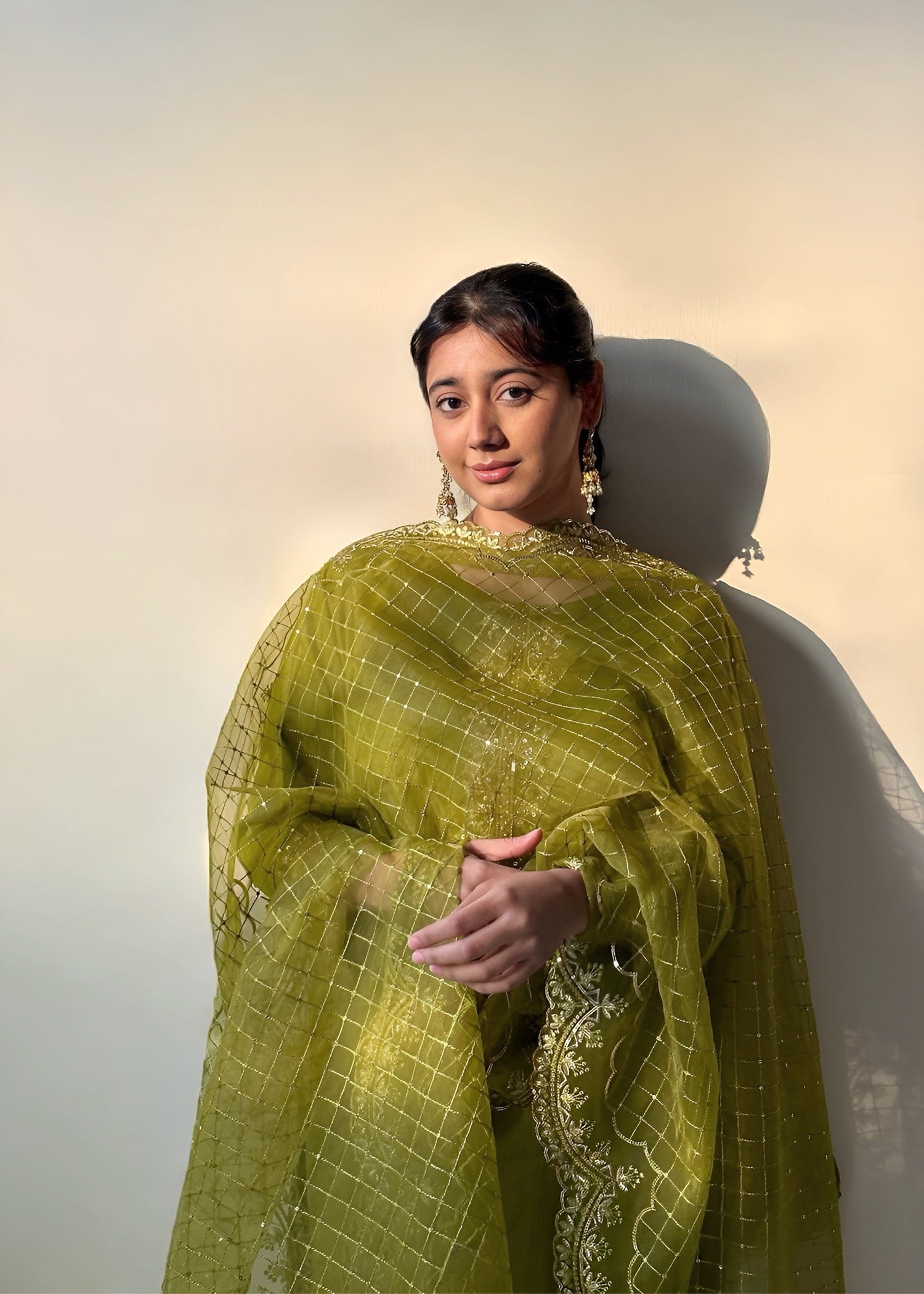 raw silk Sharara in Green