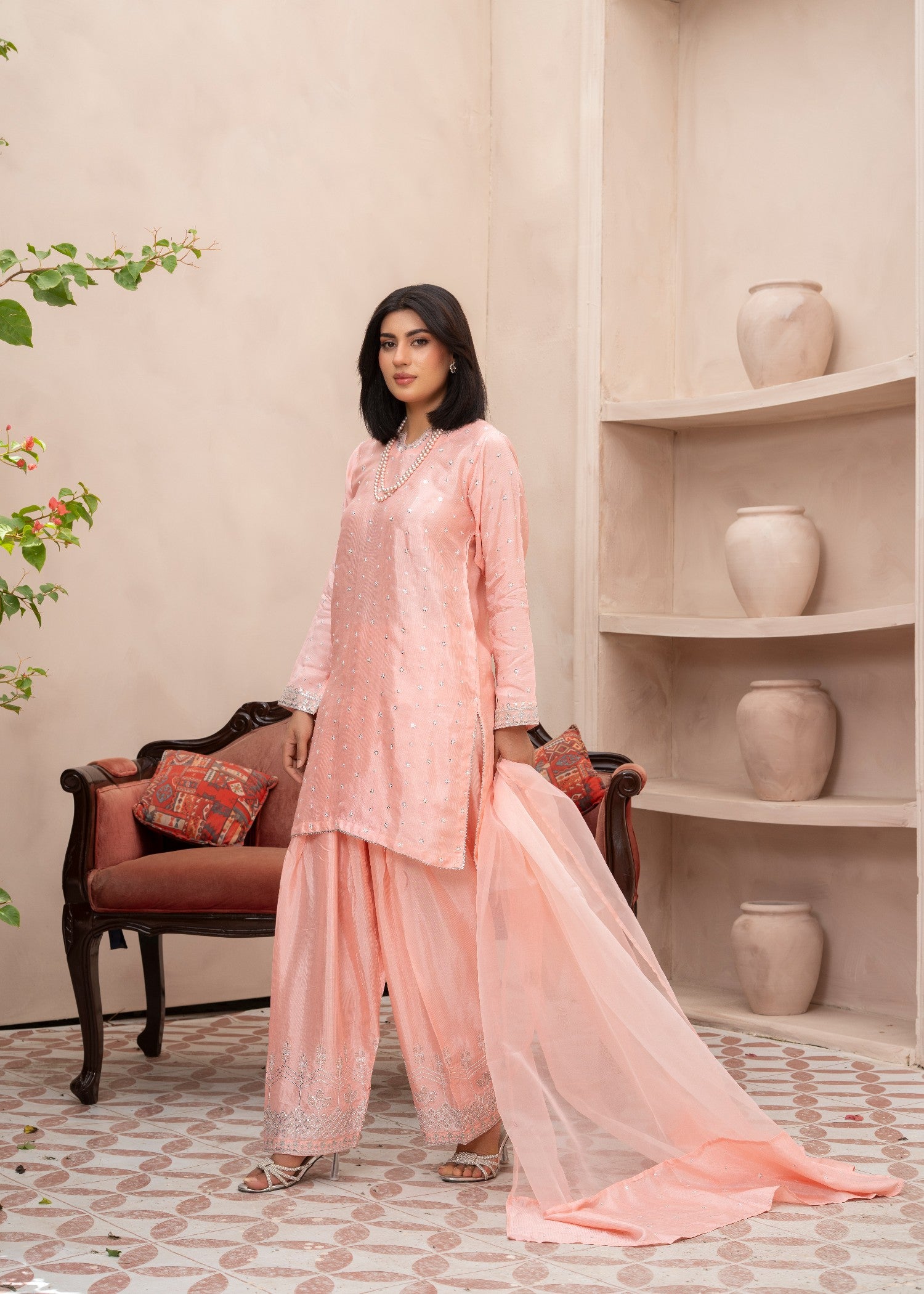 chiffon Kurta Set in Pink