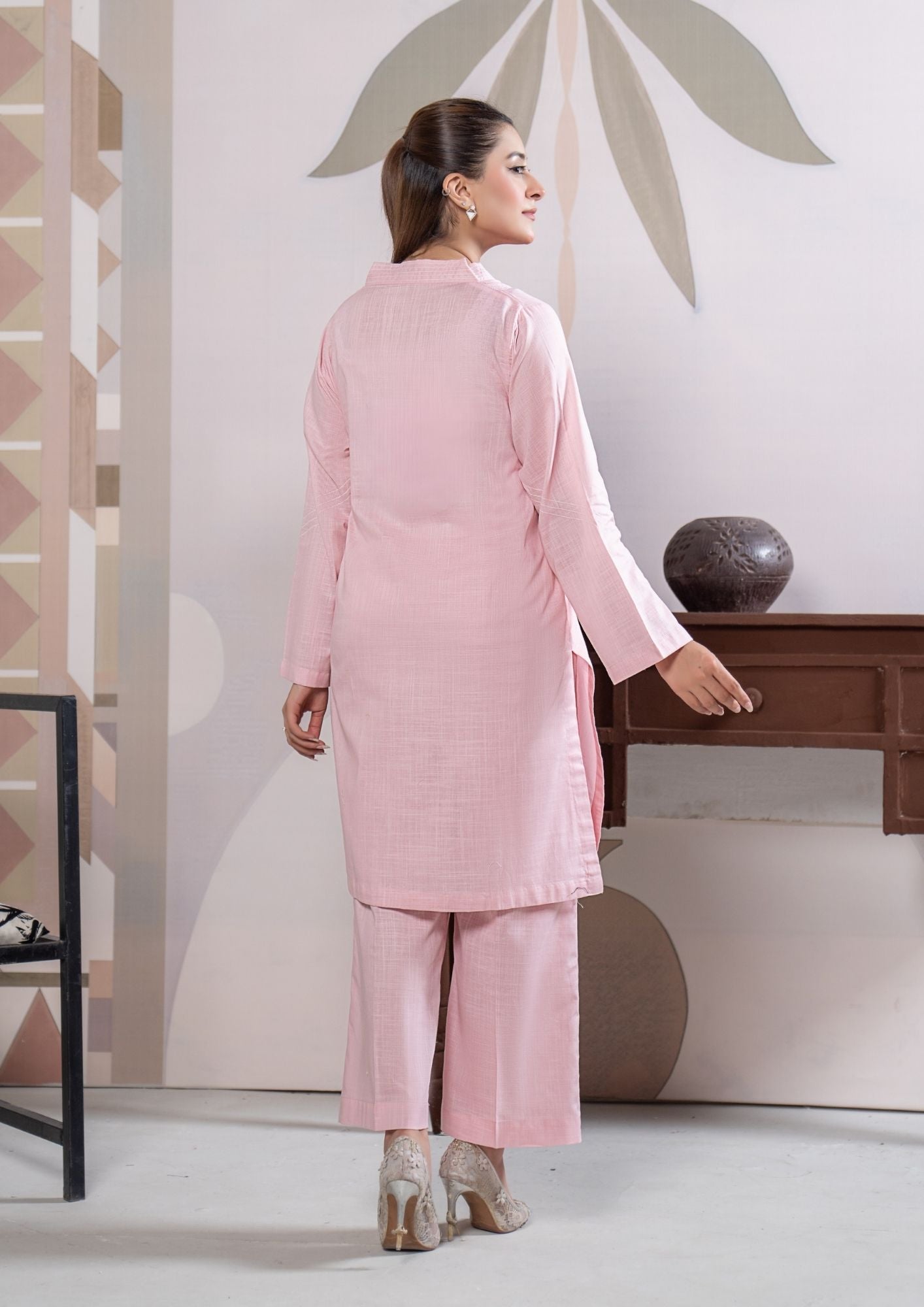 lawn cotton Co Ord Sets in Peach pink