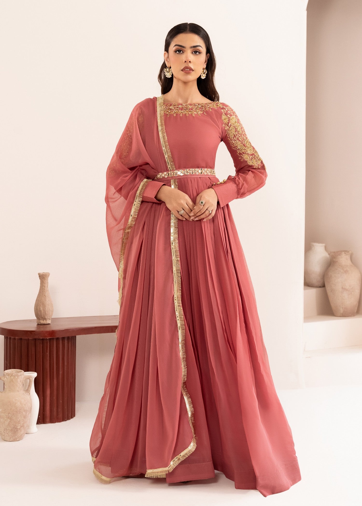 chiffon Maxi in Tea rose pink