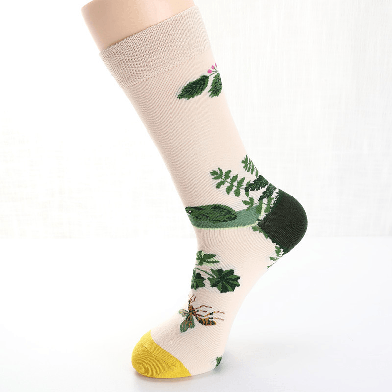 Men Dove Tulips Birds and Flowers Illustration Fashion Socks