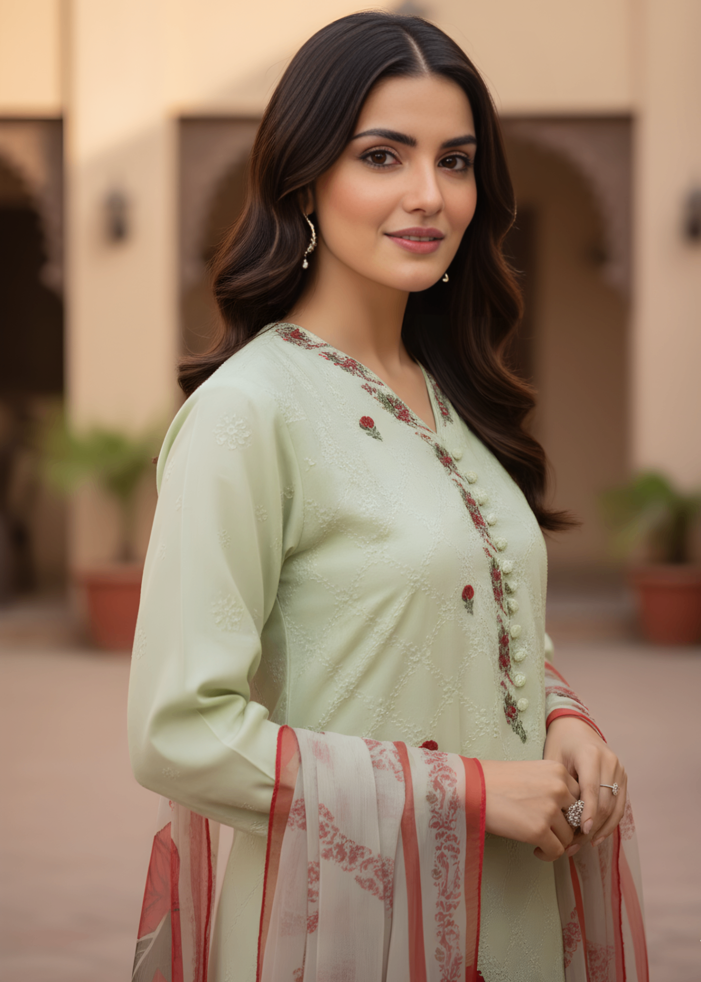 chiffon Kurta Set in Mint green