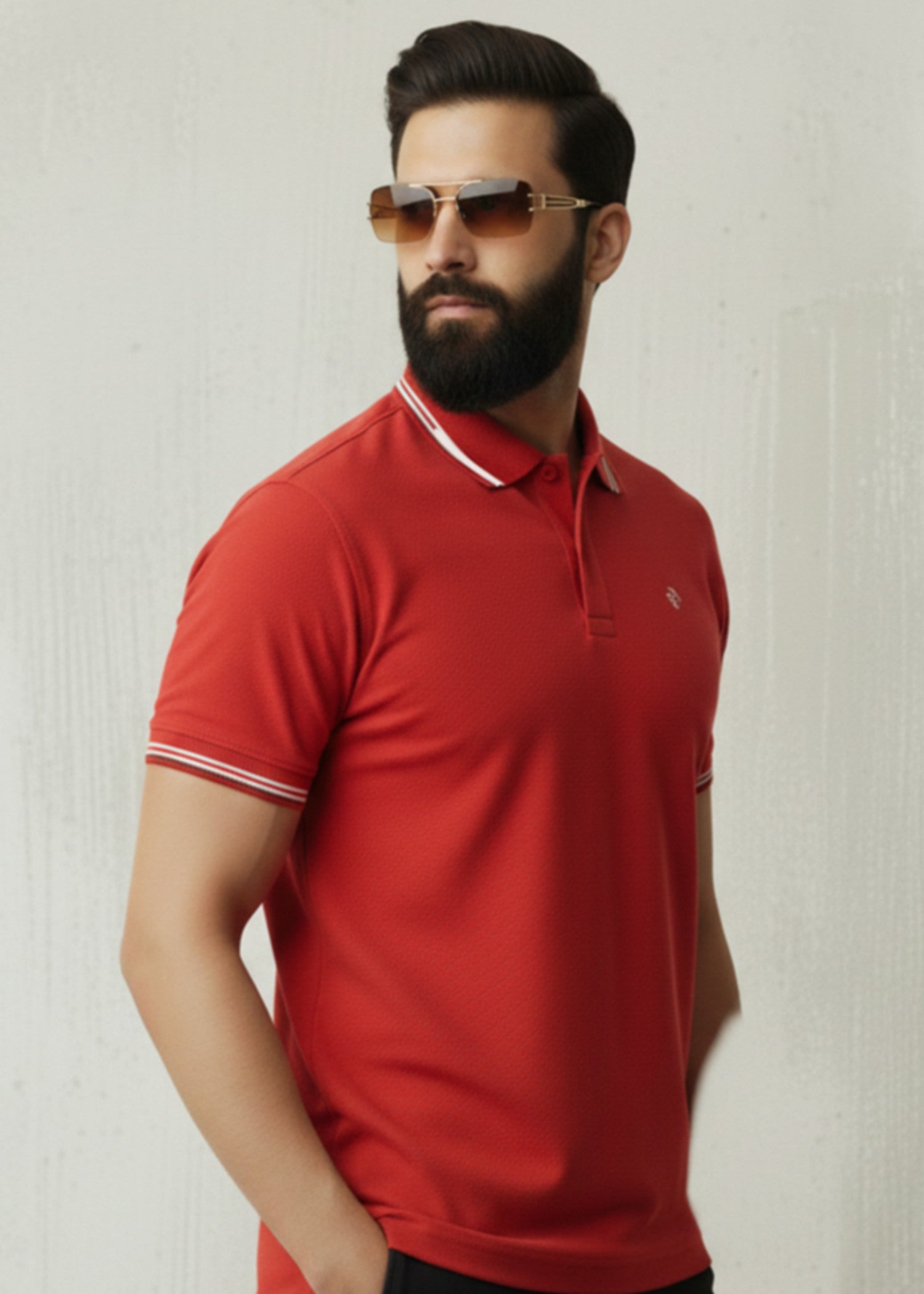 cambric cotton Polo Shirt in Red
