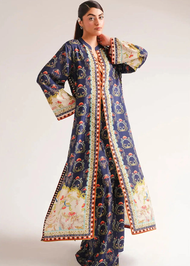 blended khaddar Gown in Navy blue