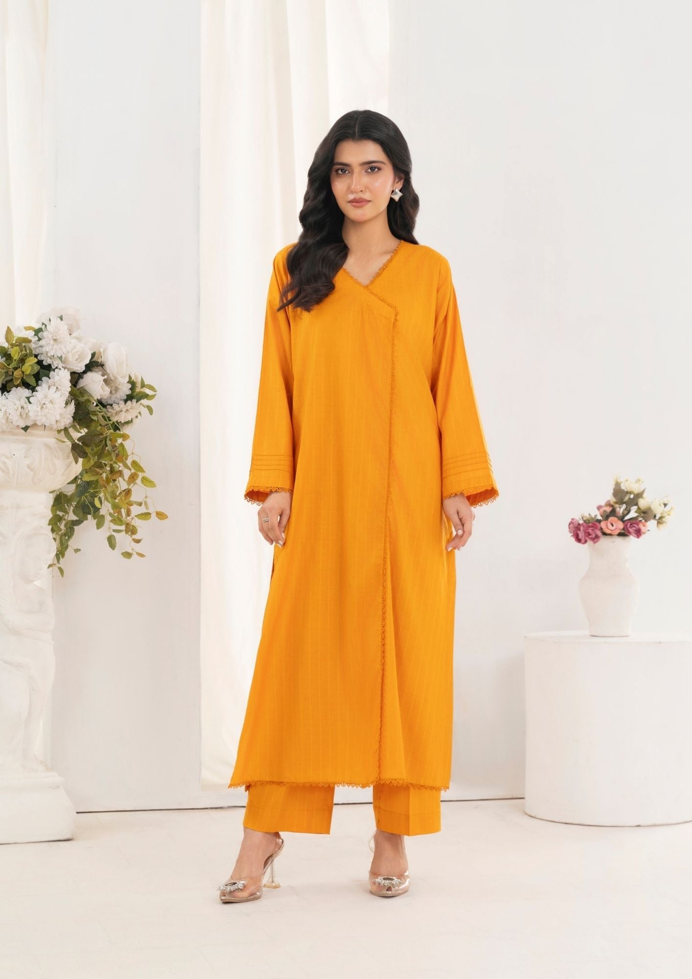 lawn cotton Angrakha in Mustard