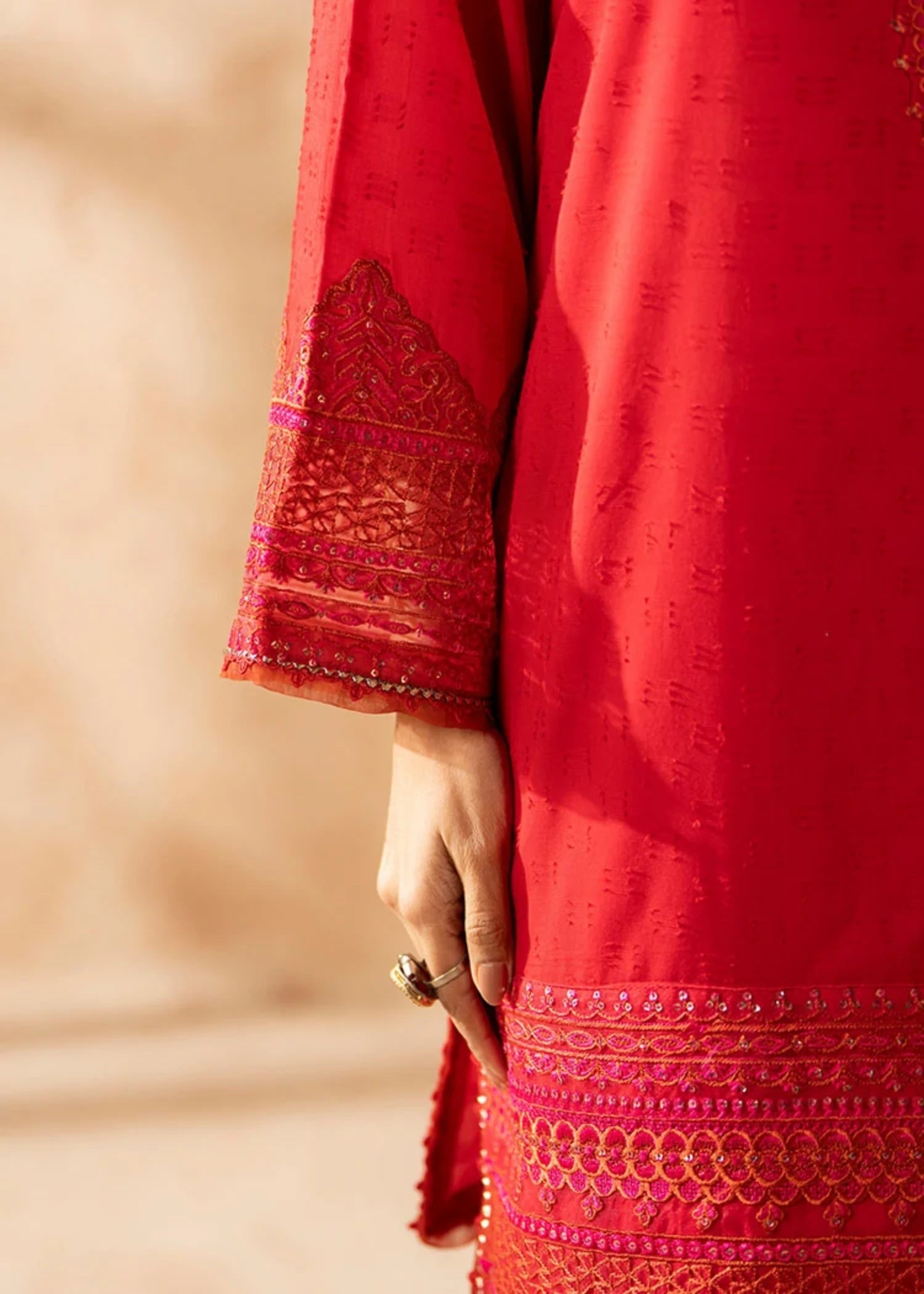 blended linen Kurta Set in Red